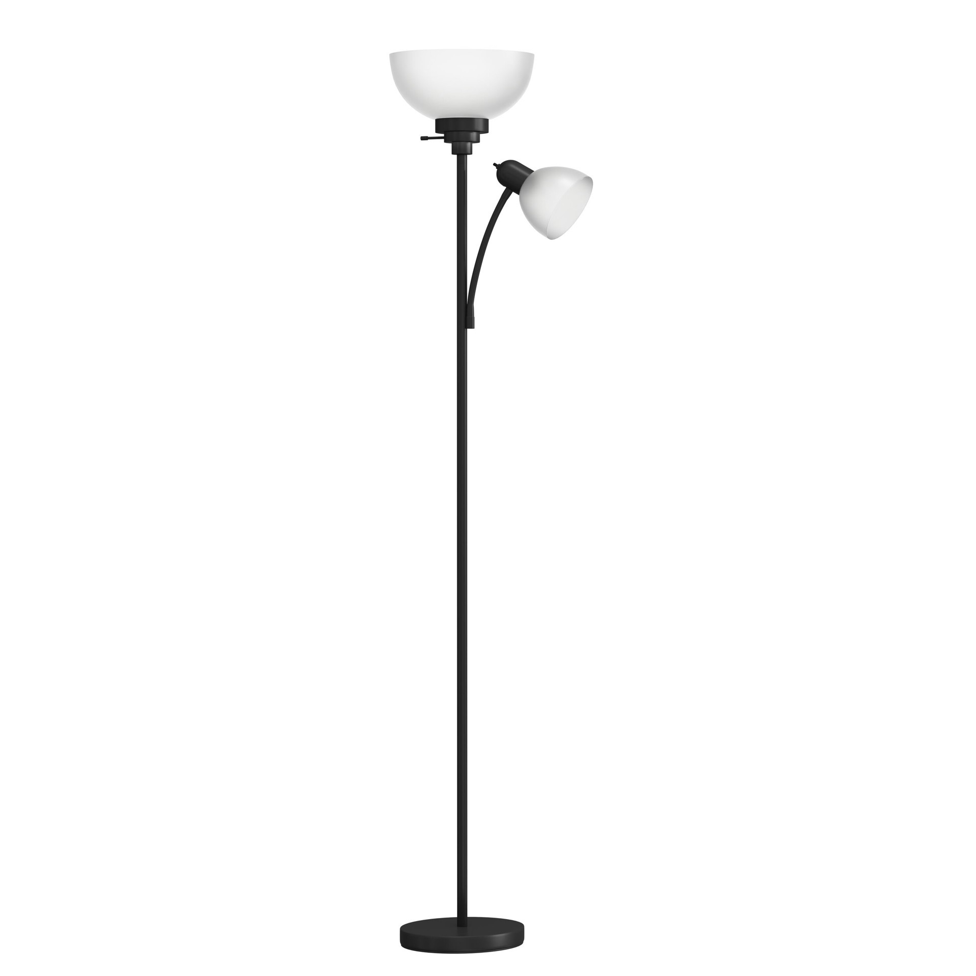 slide 2 of 6, Style Selections 71-in Matte Black Torchiere with side-light Floor Lamp with Plastic Shade, 1 ct