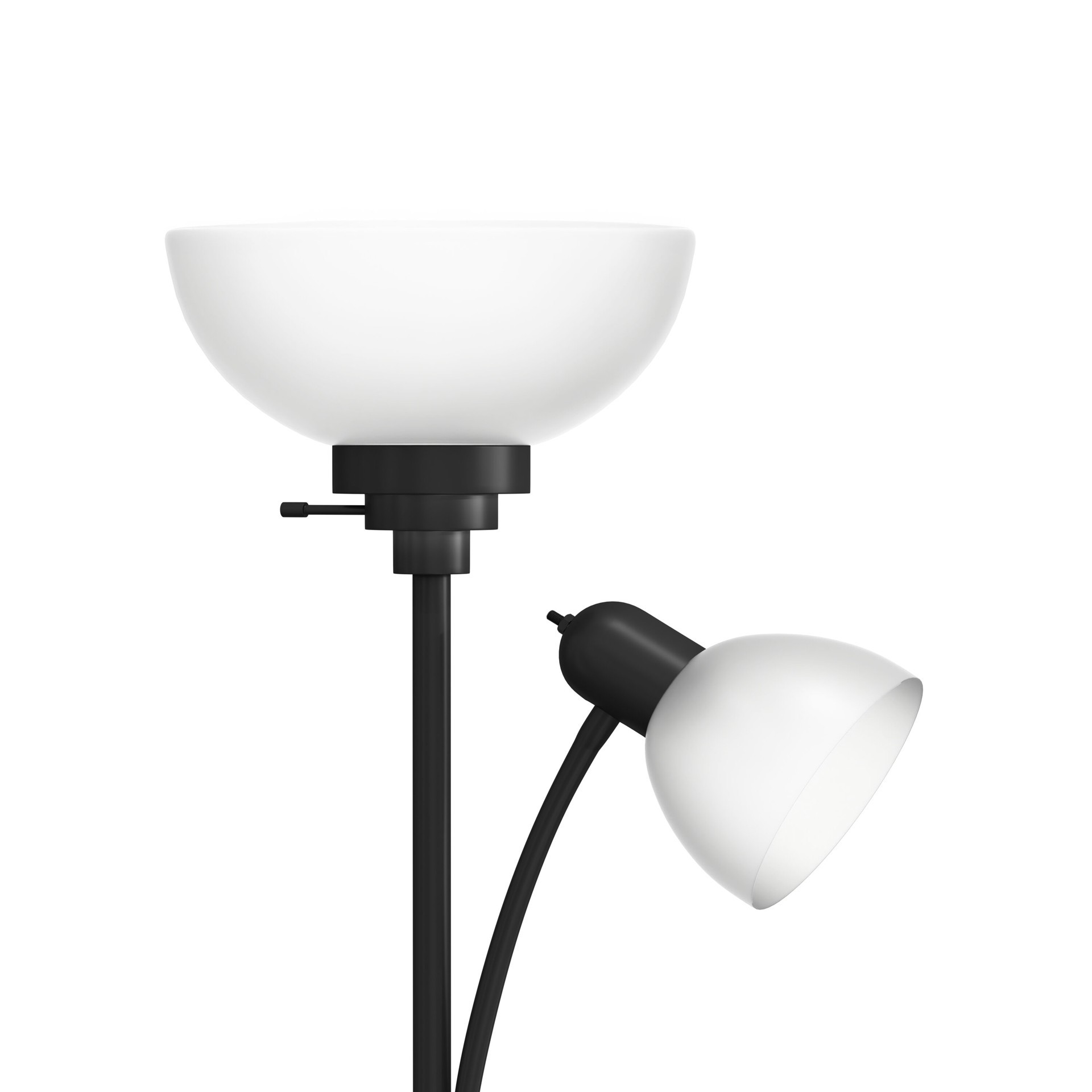 slide 6 of 6, Style Selections 71-in Matte Black Torchiere with side-light Floor Lamp with Plastic Shade, 1 ct