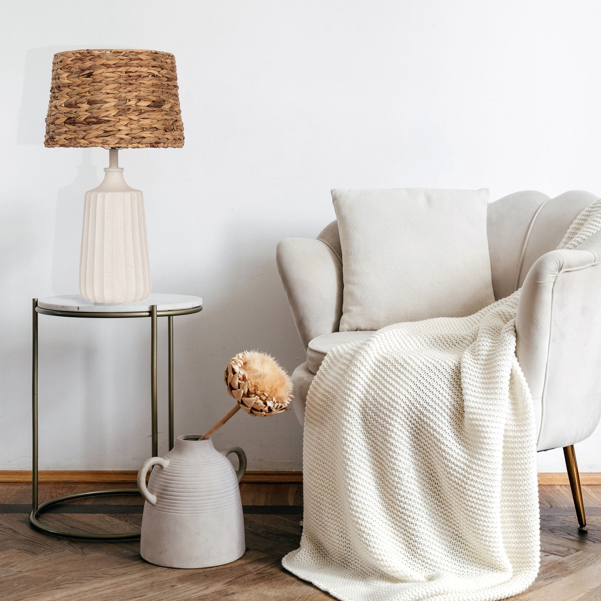 slide 5 of 6, allen + roth 10-in x 15-in Dark Hyacinth Seagrass Drum Lamp Shade, 1 ct