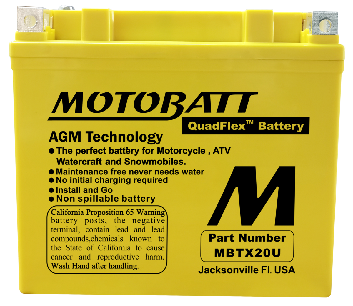 slide 2 of 3, MOTOBATT Powersport Quadflex AGM Rechargeable Sealed lead acid Backup power Batteries, 1 ct