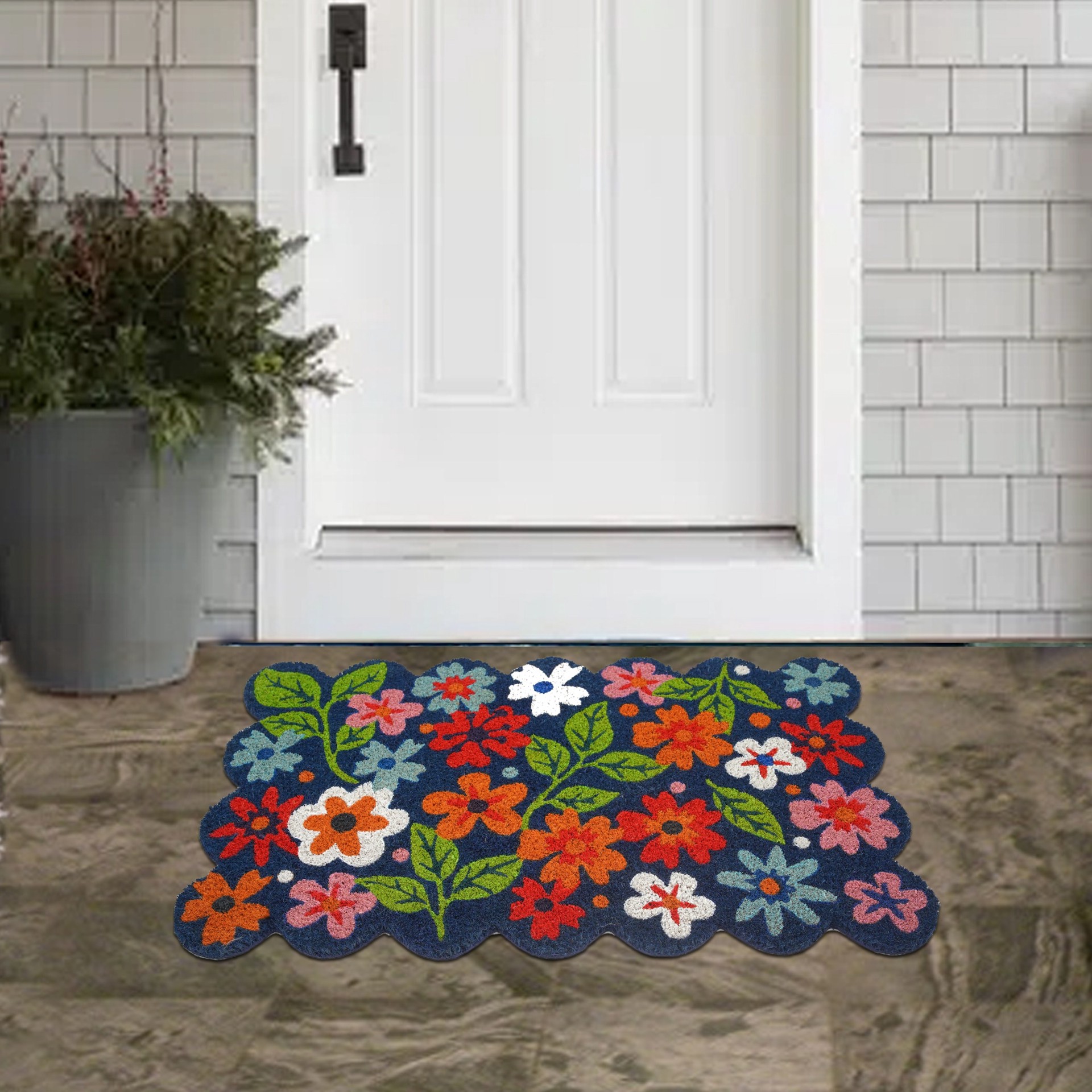 slide 5 of 6, Style Selections 1-1/2-ft x 2-1/2-ft Natural Coir/Latex Rectangular Indoor or outdoor Decorative Summer Door mat, 1 ct