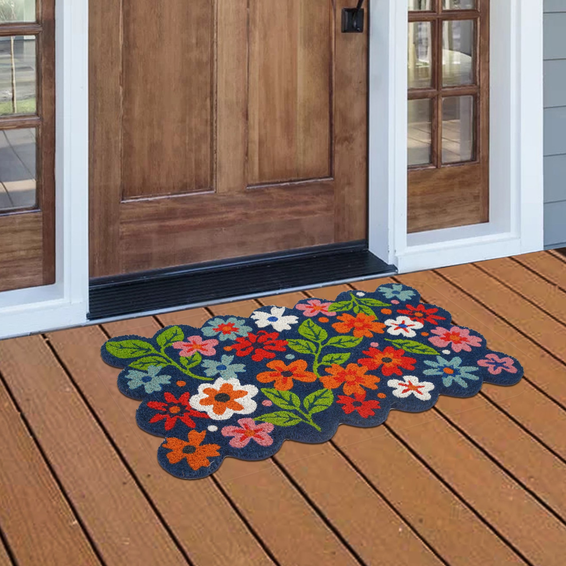 slide 1 of 6, Style Selections 1-1/2-ft x 2-1/2-ft Natural Coir/Latex Rectangular Indoor or outdoor Decorative Summer Door mat, 1 ct