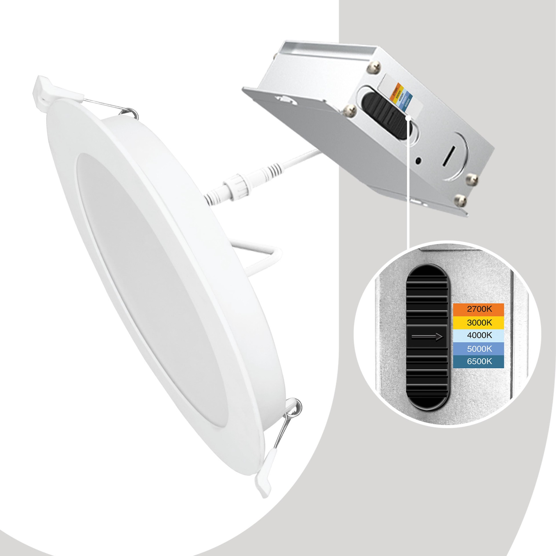 slide 3 of 6, Utilitech White 6-in 650 -Lumens Switchable white Round Dimmable LED Canless Wet rated Recessed Downlight 12 -Pack, 1 ct
