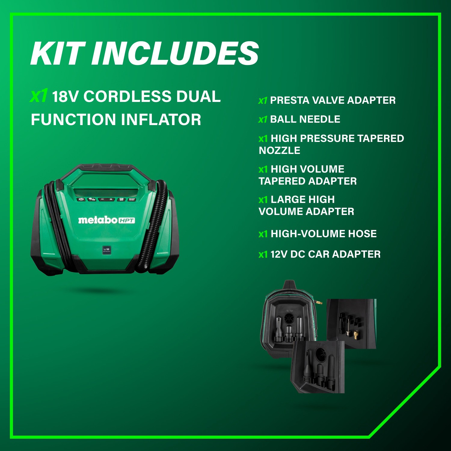 slide 5 of 6, Metabo HPT MultiVolt 18-volt Li-ion Air Inflator (Power Source: Battery/Car/Electric ), 1 ct