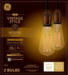 GE Vintage LED Amber Wound Thin Filament 60 -Watt EQ ST19 Warm candlelight Medium screw base E26 Dimmable LED Decorative Light Bulb 2 -Pack