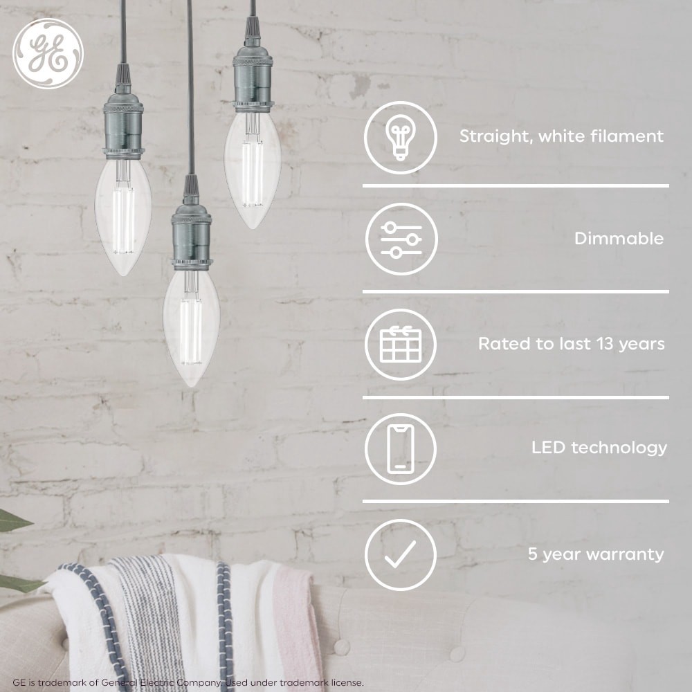 slide 6 of 6, GE Relax HD Pearl Filament 60 -Watt EQ BC Soft white Candelabra base (E-12) Dimmable LED Decorative Light Bulb 3 -Pack, 1 ct