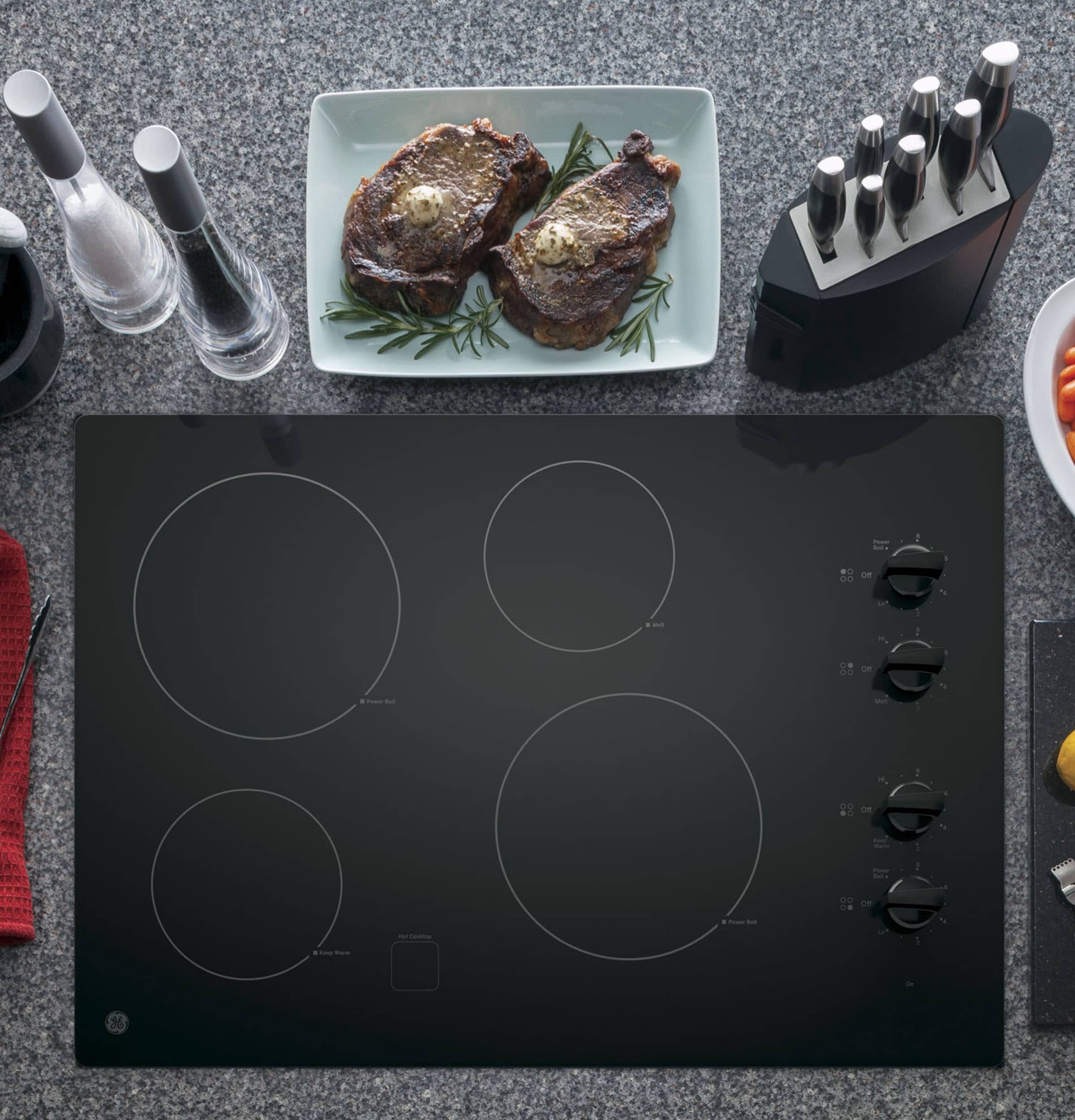 slide 3 of 6, GE 30-in 4 burners Smooth surface Black Electric Cooktop, 1 ct