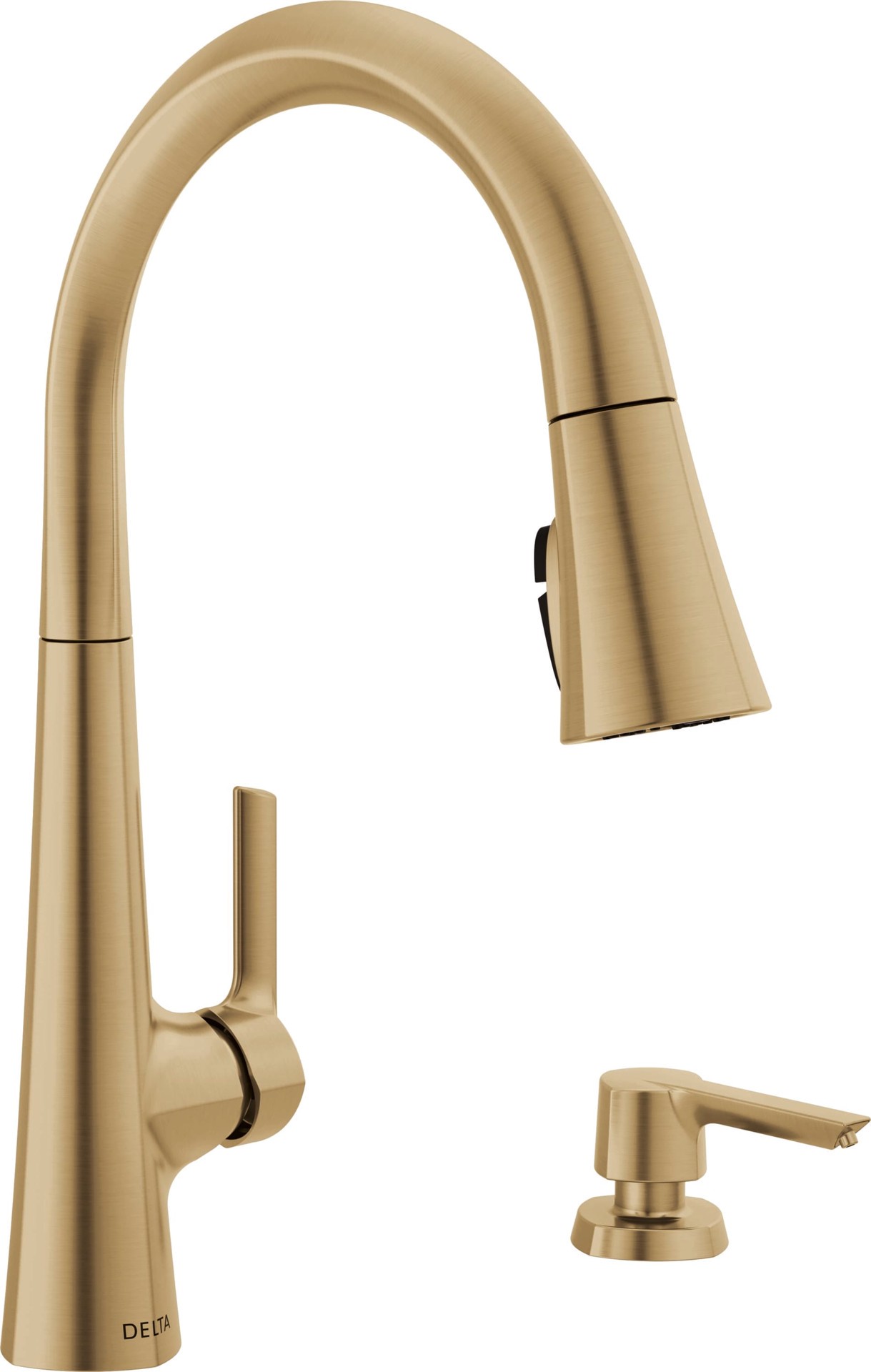 slide 1 of 6, Delta Clifton Champagne Bronze Single Handle Deck-mount Pull-down Kitchen Faucet with Sprayer (Includes Deck Plate) (Includes Soap Dispenser), 1 ct