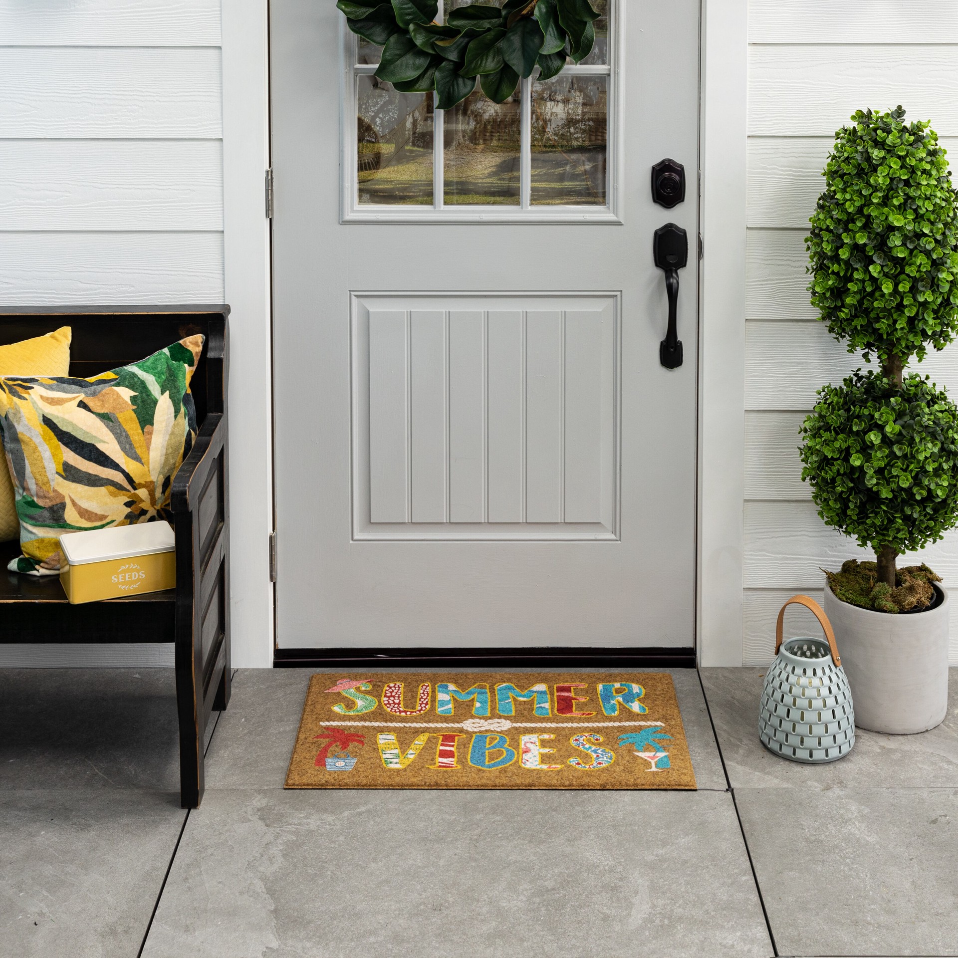 slide 2 of 6, Style Selections 1-1/2-ft x 2-1/2-ft Multi Polyester Rectangular Indoor or Outdoor Decorative Summer Door Mat, 1 ct