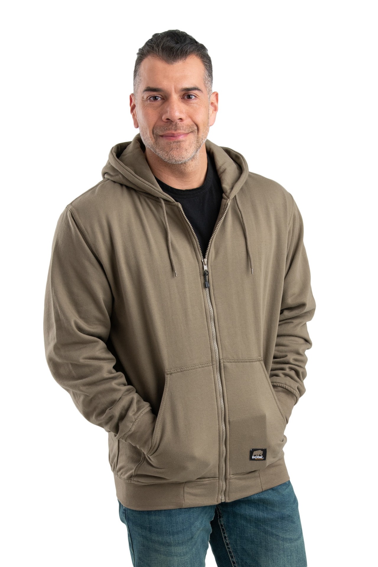 slide 2 of 5, BERNE APPAREL Men's Alpine Green Fleece Hooded Insulated Work jacket ( M ), 1 ct