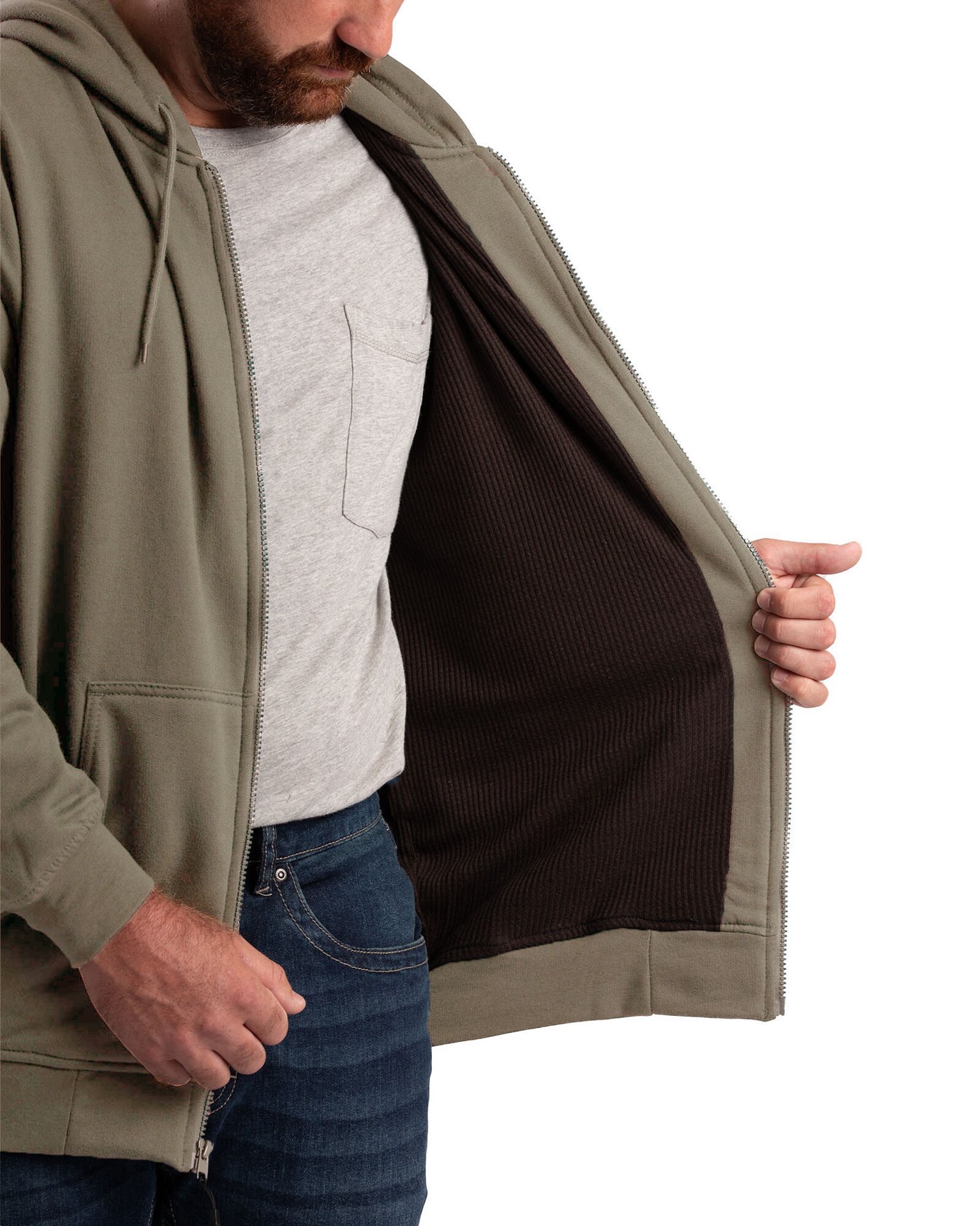 slide 5 of 5, BERNE APPAREL Men's Alpine Green Fleece Hooded Insulated Work jacket ( M ), 1 ct