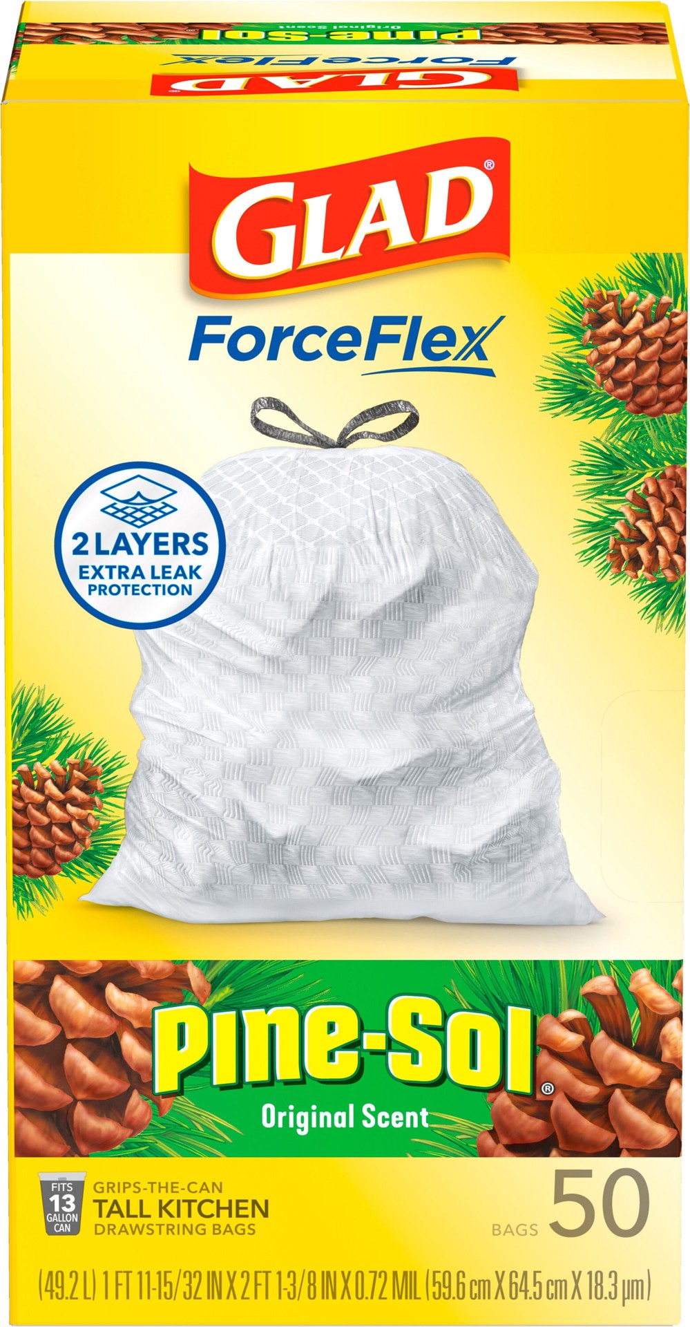 slide 3 of 6, Glad 13-Gallon Original Pine Sol White Indoor Plastic Kitchen Drawstring Trash Bag 50 -Count, 1 ct