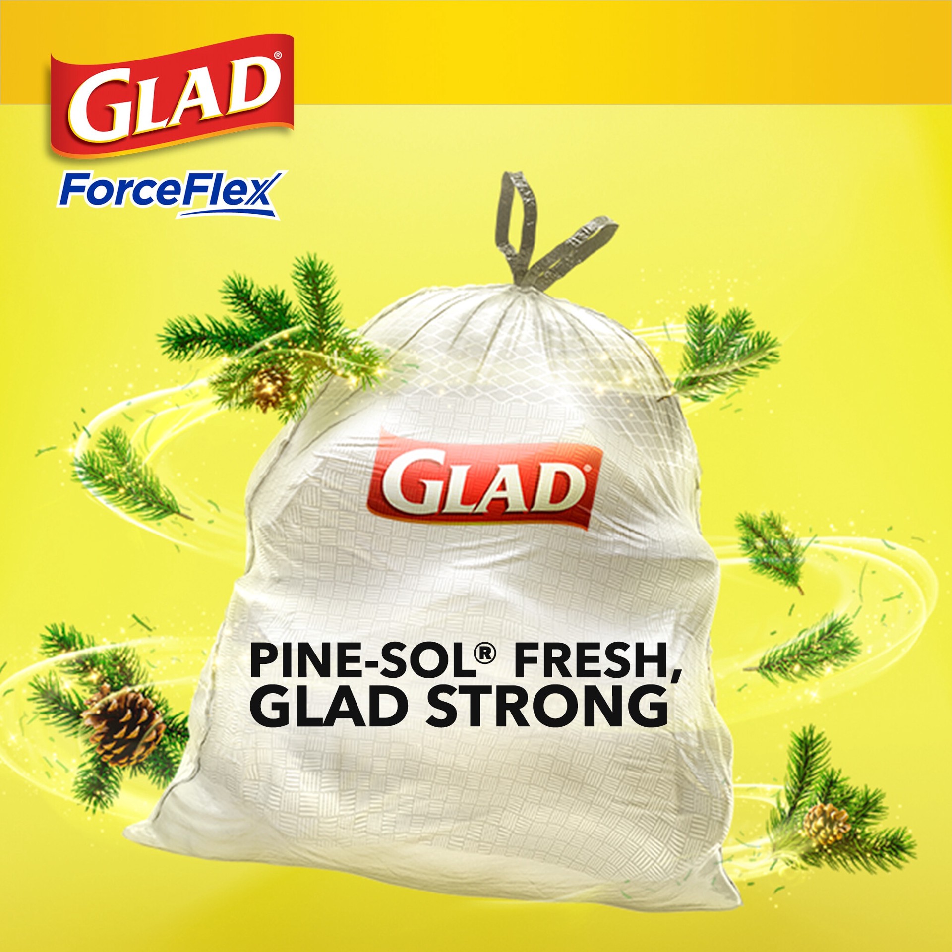 slide 4 of 6, Glad 13-Gallon Original Pine Sol White Indoor Plastic Kitchen Drawstring Trash Bag 50 -Count, 1 ct