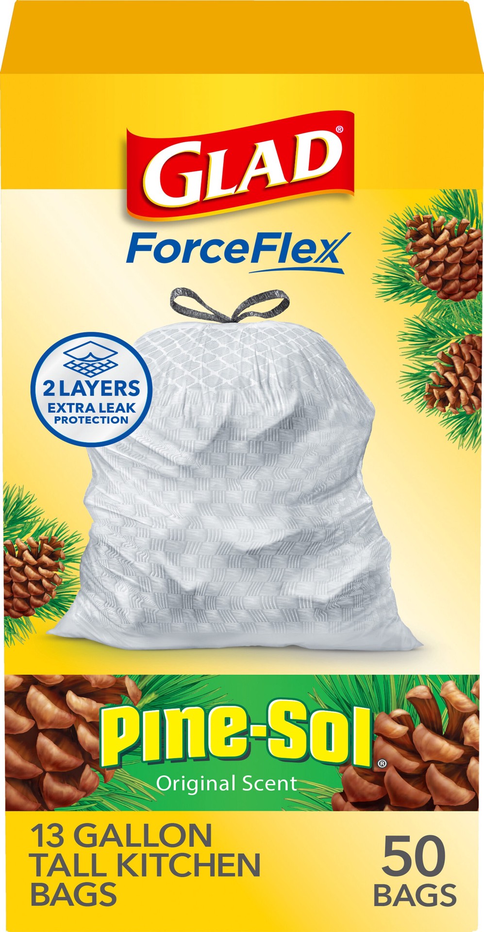 slide 1 of 6, Glad 13-Gallon Original Pine Sol White Indoor Plastic Kitchen Drawstring Trash Bag 50 -Count, 1 ct