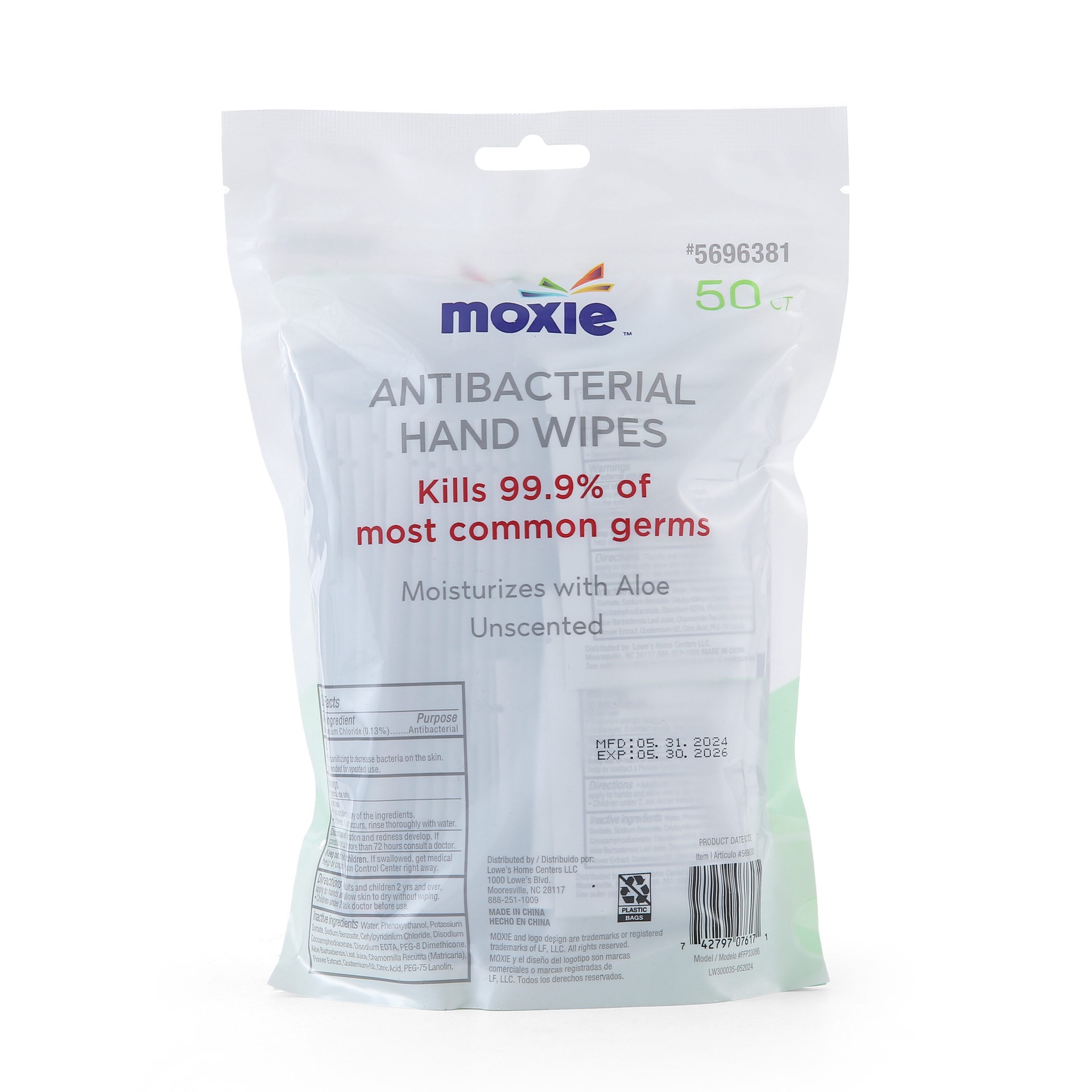 slide 3 of 6, MOXIE 50-count Unscented Hand sanitizer wipes Wipes, 1 ct