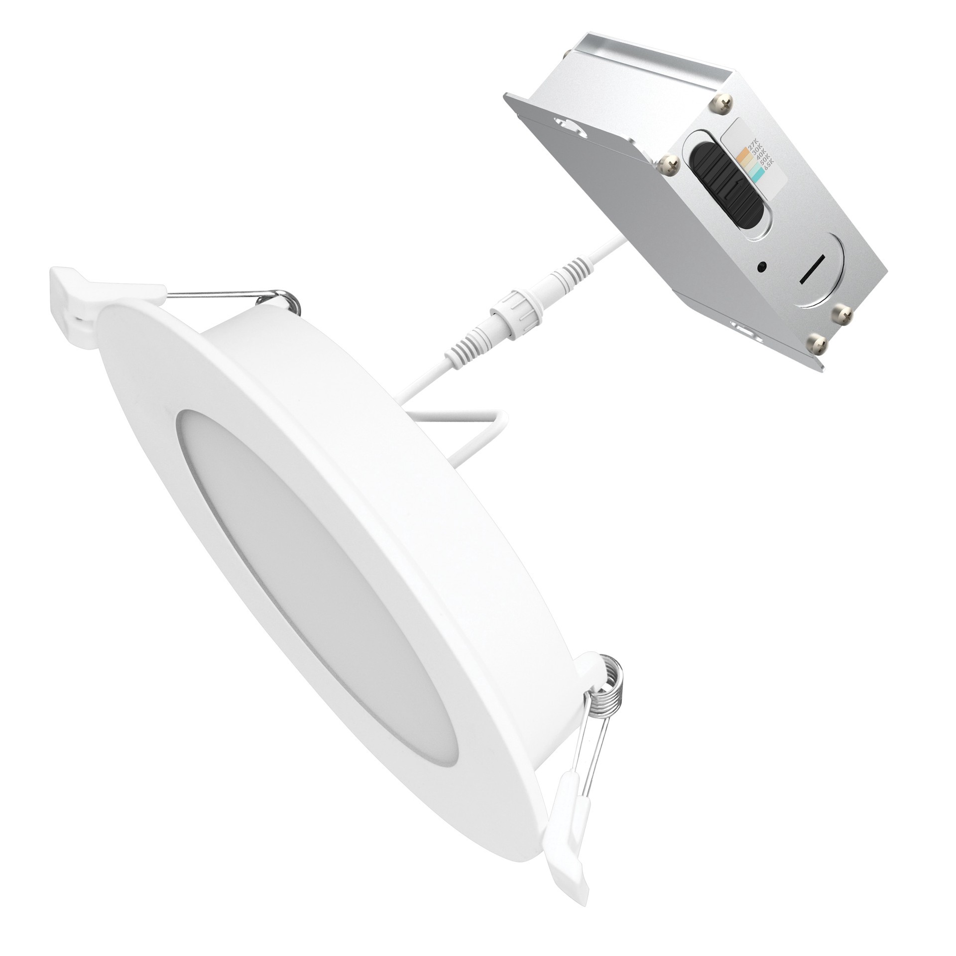 slide 2 of 6, Utilitech White 4-in 450 -Lumens Switchable white Round Dimmable LED Canless Wet rated Recessed Downlight, 1 ct