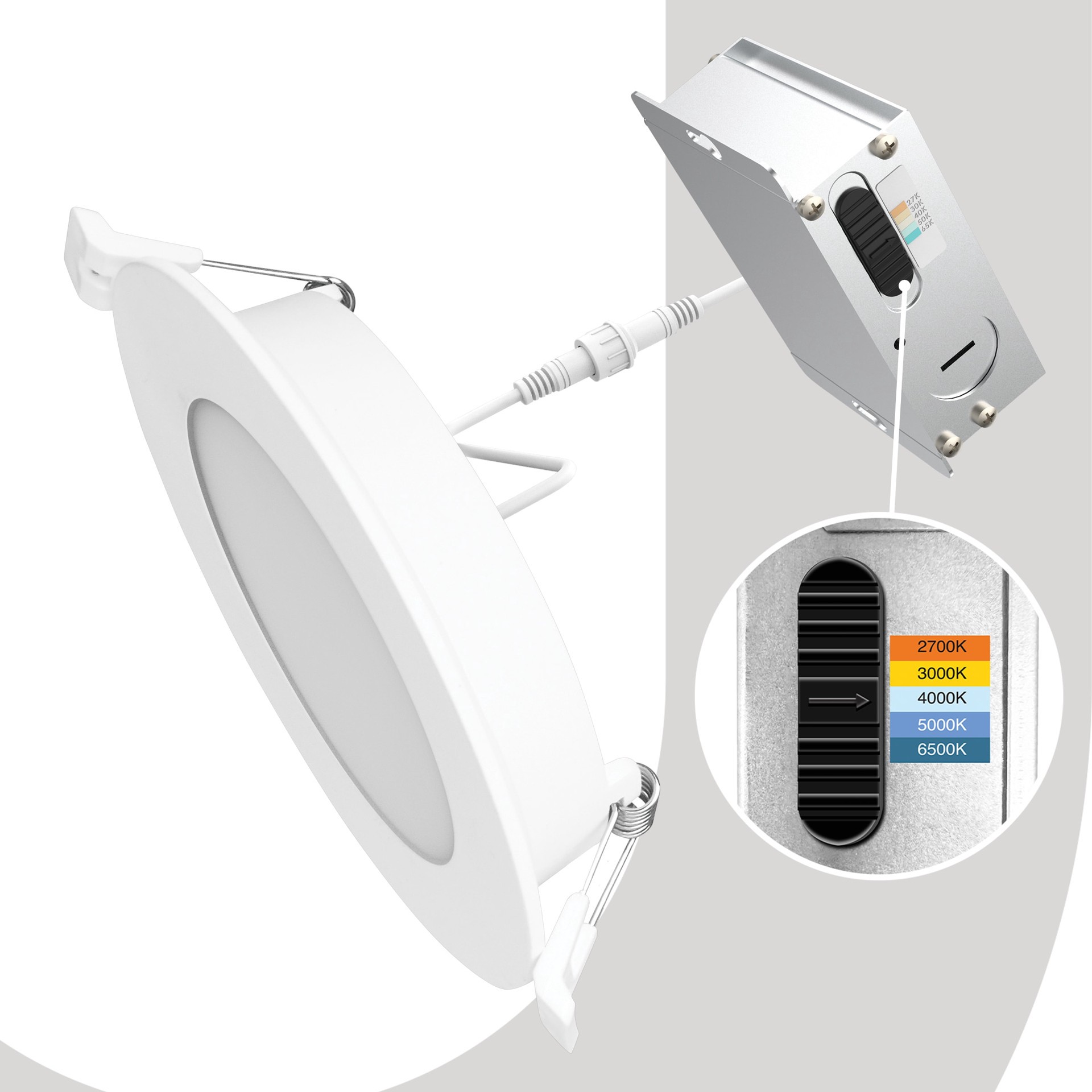 slide 3 of 6, Utilitech White 4-in 450 -Lumens Switchable white Round Dimmable LED Canless Wet rated Recessed Downlight, 1 ct
