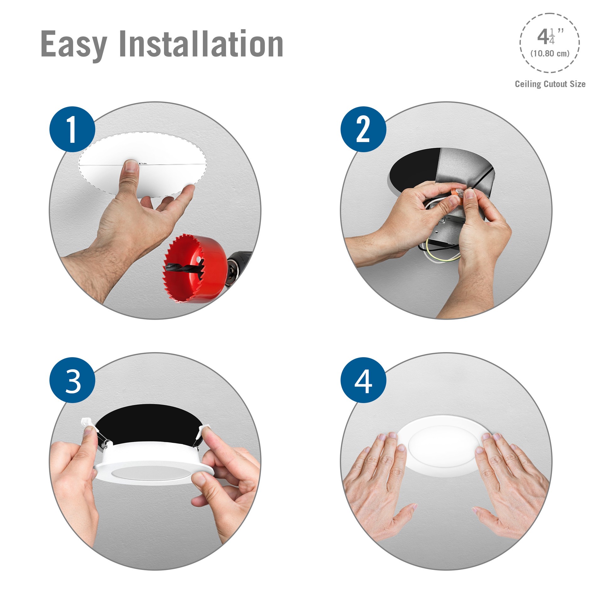 slide 4 of 6, Utilitech White 4-in 450 -Lumens Switchable white Round Dimmable LED Canless Wet rated Recessed Downlight, 1 ct