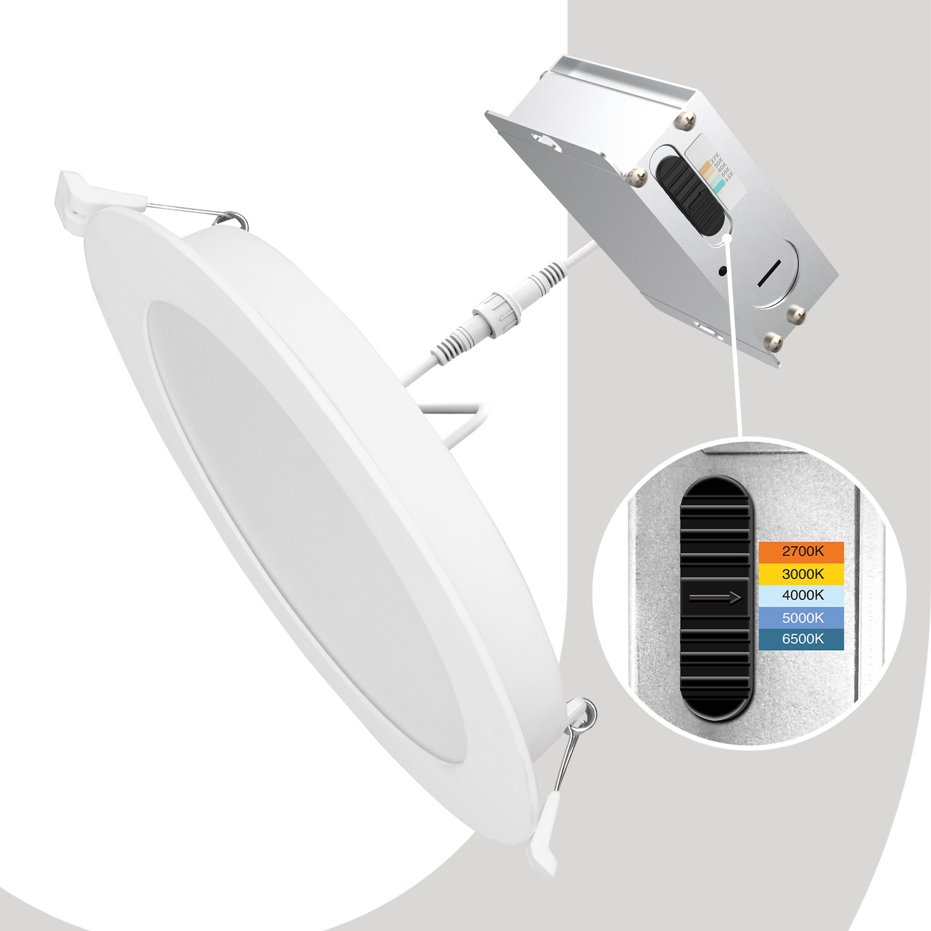 slide 4 of 6, Utilitech White 6-in 650 -Lumens Switchable white Round LED Canless Wet rated Recessed Downlight 6 -Pack, 1 ct