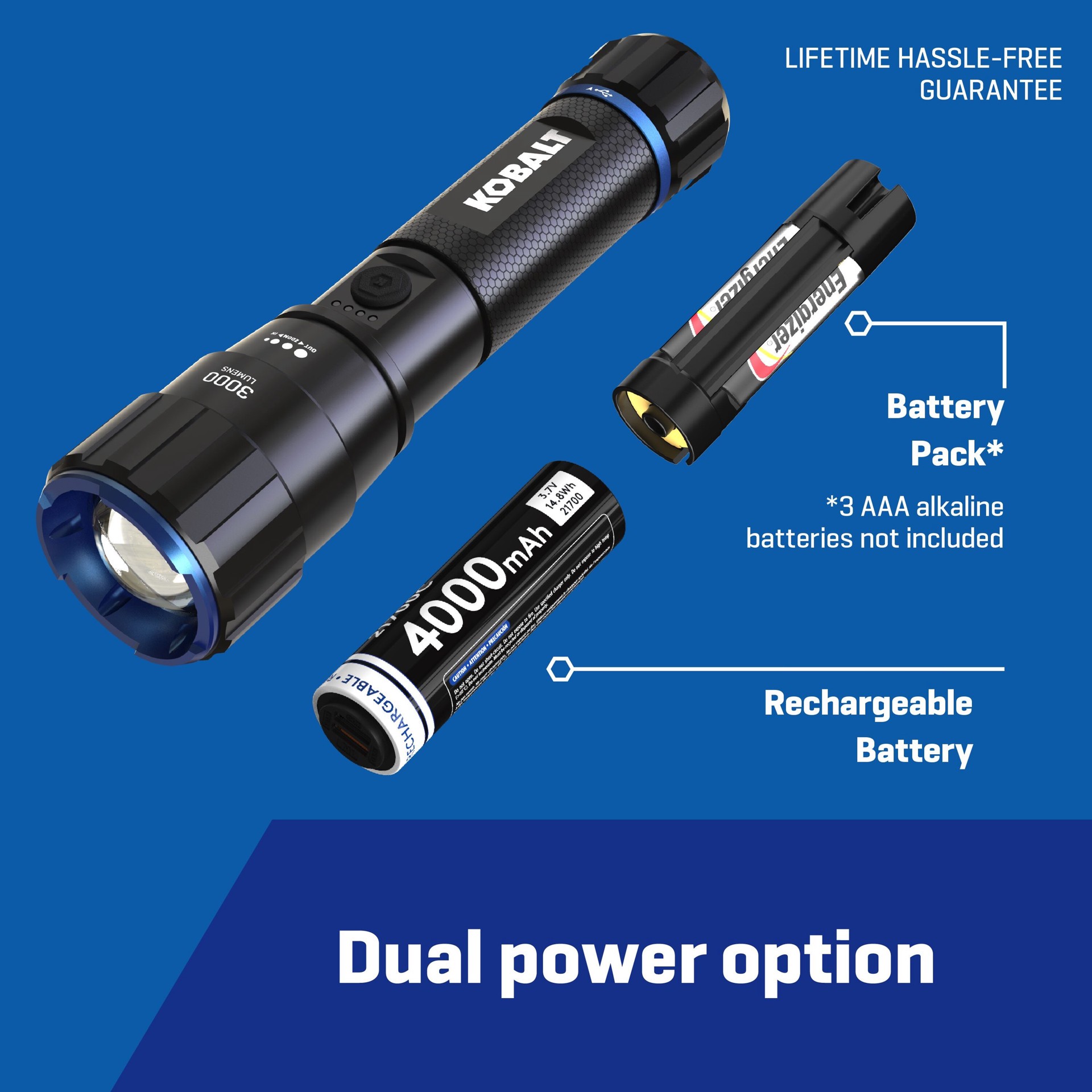 slide 3 of 6, Kobalt 3000-Lumen 5 -Adjustable Mode LED Rechargeable Flashlight, 1 ct
