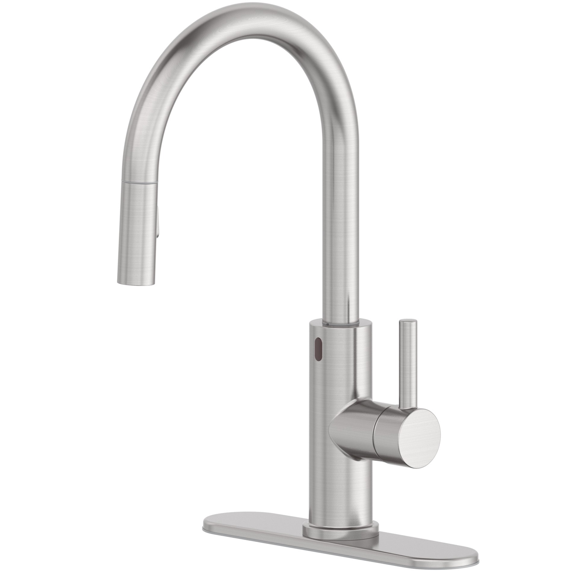 slide 2 of 6, allen + roth Harlow Spot Free Stainless Steel Single Handle Deck-mount Touchless Pull-down Kitchen Faucet with Sprayer (Includes Deck Plate), 1 ct
