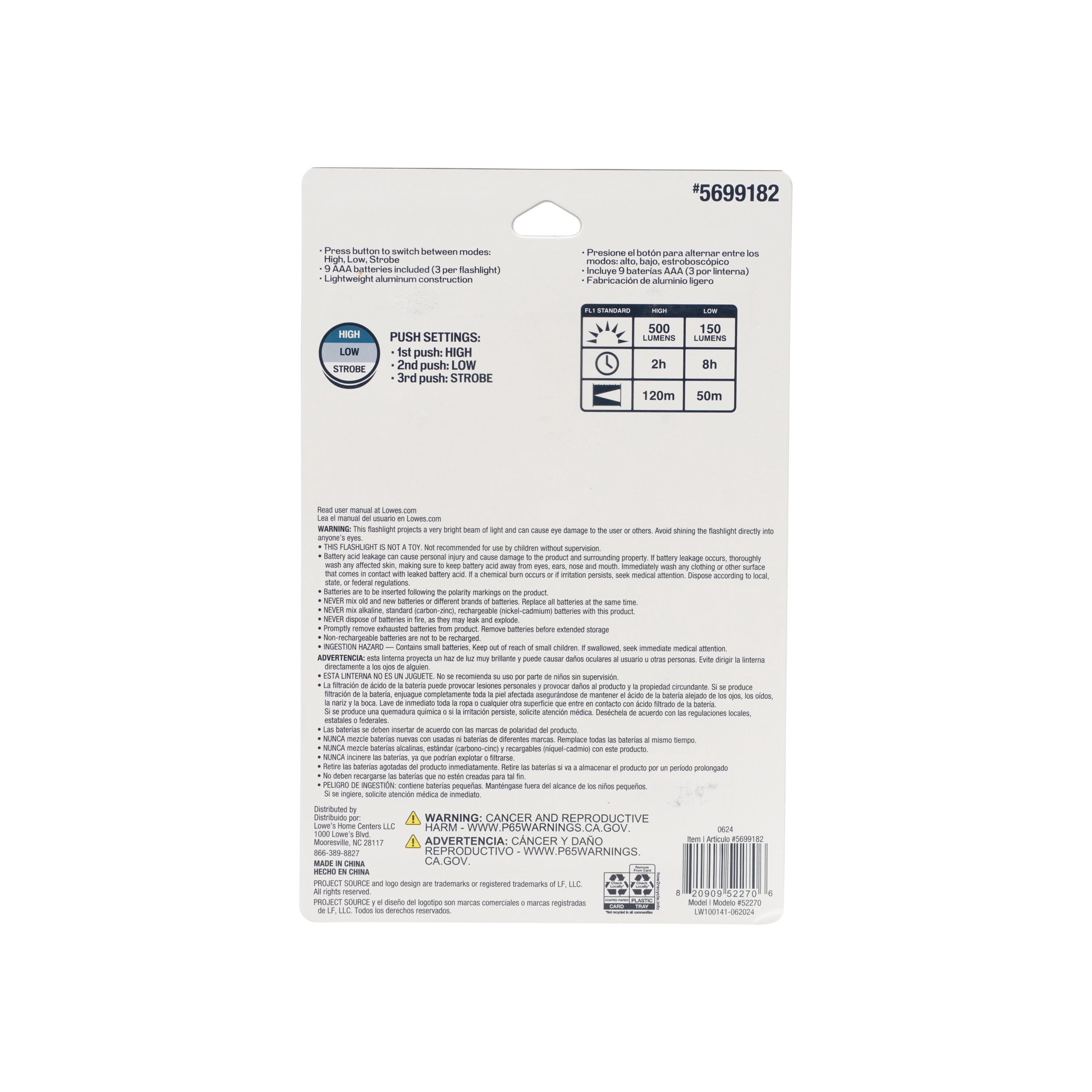 slide 3 of 6, Project Source 500-Lumen 3 -Adjustable Mode LED Flashlight 3 -Pack, 1 ct