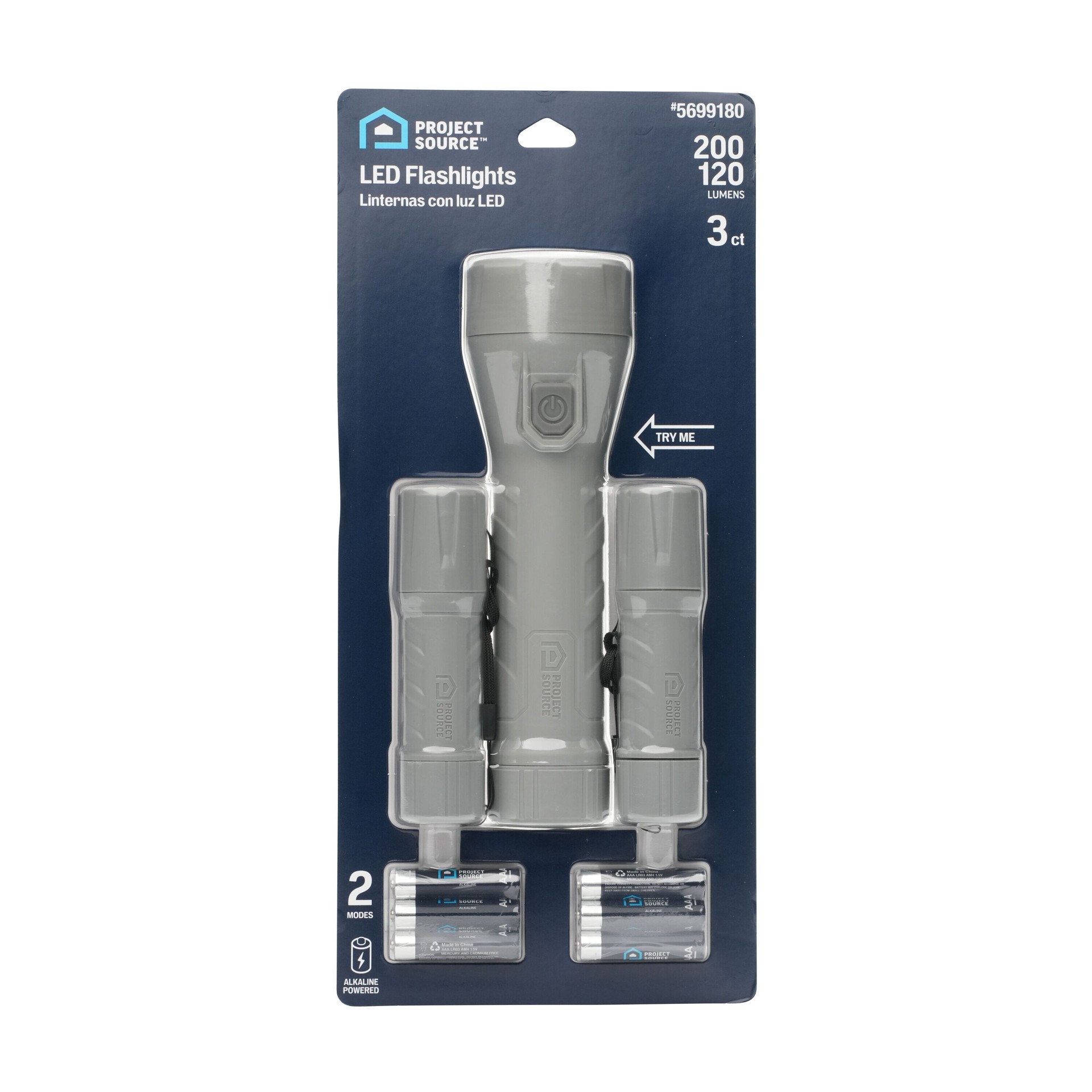 slide 2 of 6, Project Source 200-Lumen 2 -Adjustable Mode LED Flashlight 3 -Pack, 1 ct