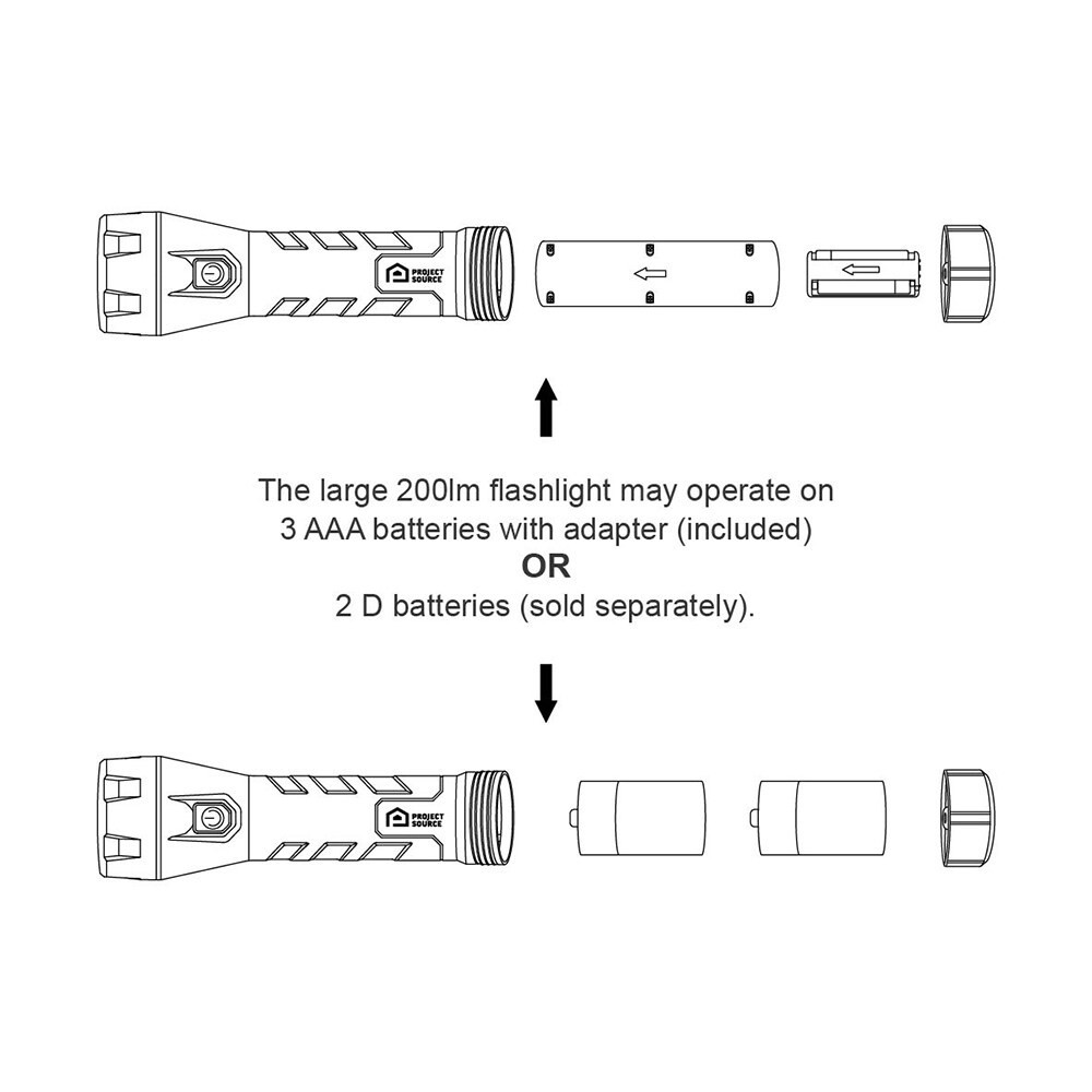 slide 4 of 6, Project Source 200-Lumen 2 -Adjustable Mode LED Flashlight 3 -Pack, 1 ct