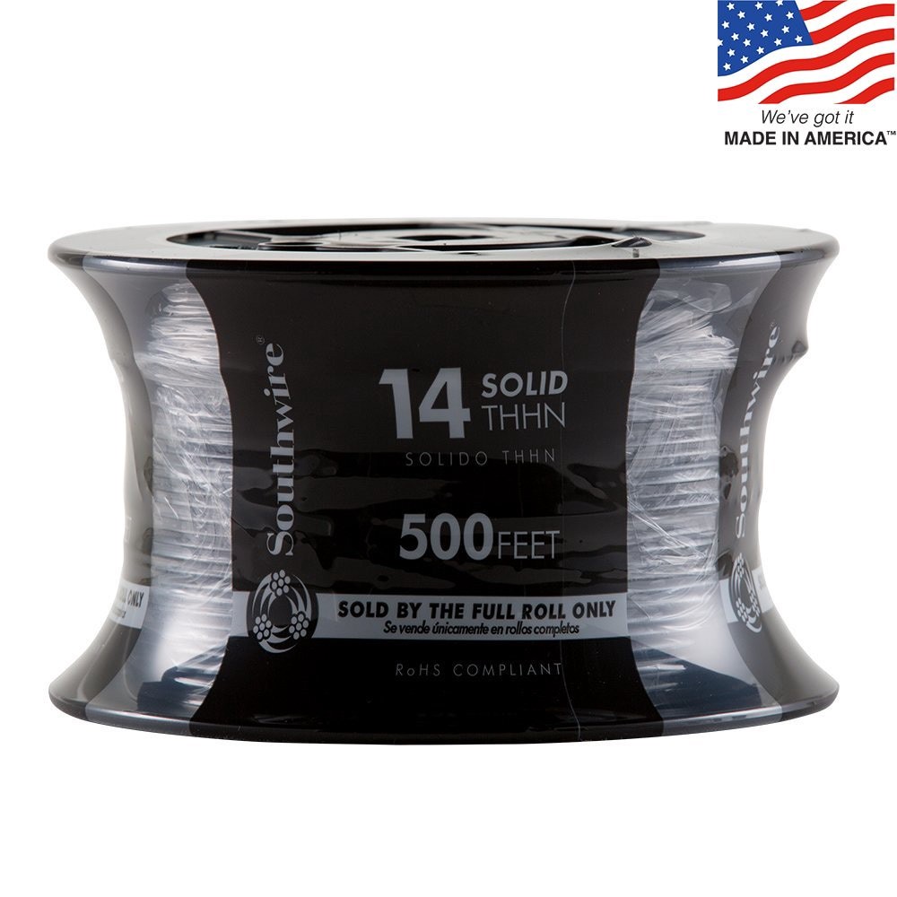 slide 1 of 5, Southwire 500-ft 14 -AWG Black Solid Copper THHN wire ( By-the-roll ), 1 ct