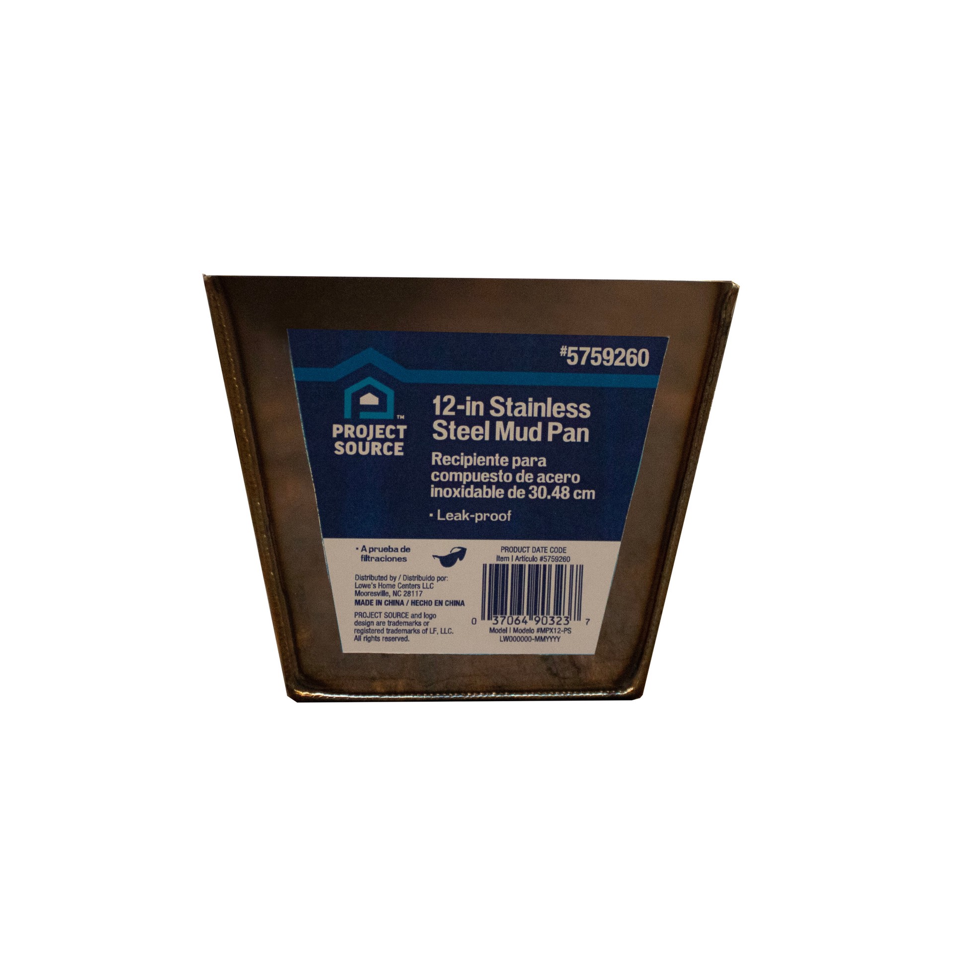 slide 2 of 6, Project Source 12-in L x 4.25-in W x 3.5-in D Stainless steel Drywall Mud Pan, 1 ct