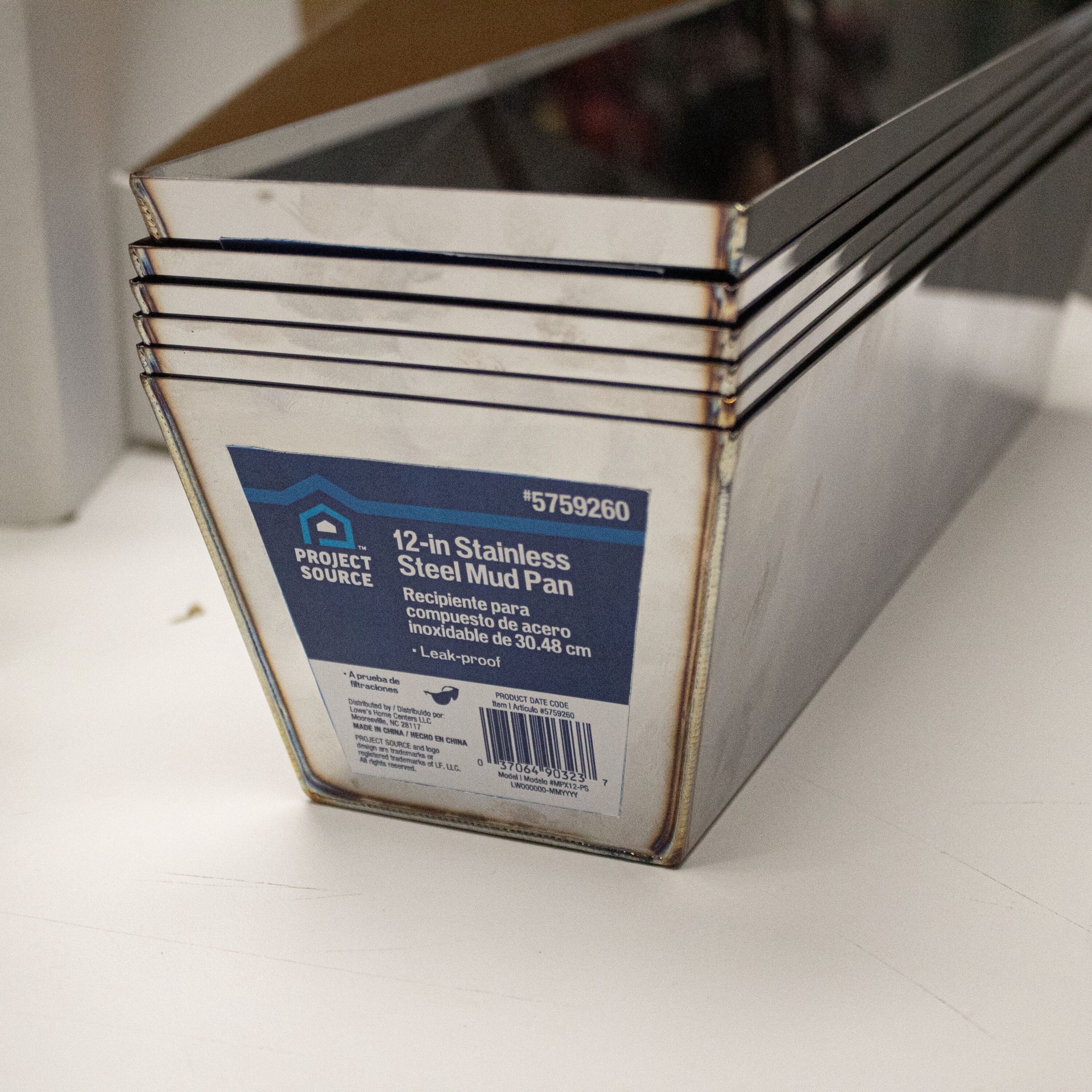 slide 4 of 6, Project Source 12-in L x 4.25-in W x 3.5-in D Stainless steel Drywall Mud Pan, 1 ct