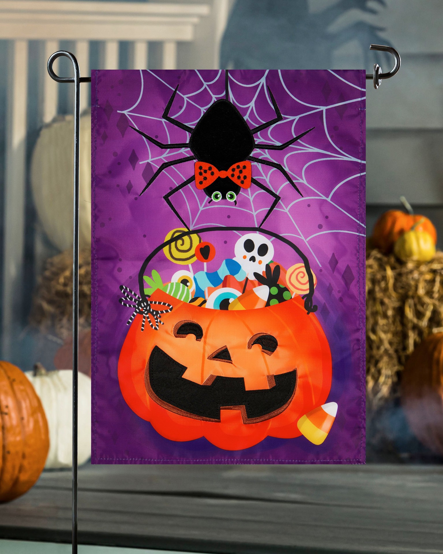 slide 4 of 6, Style Selections 1-ft W x 1.5-ft H Halloween Embroidered Garden flag, 1 ct