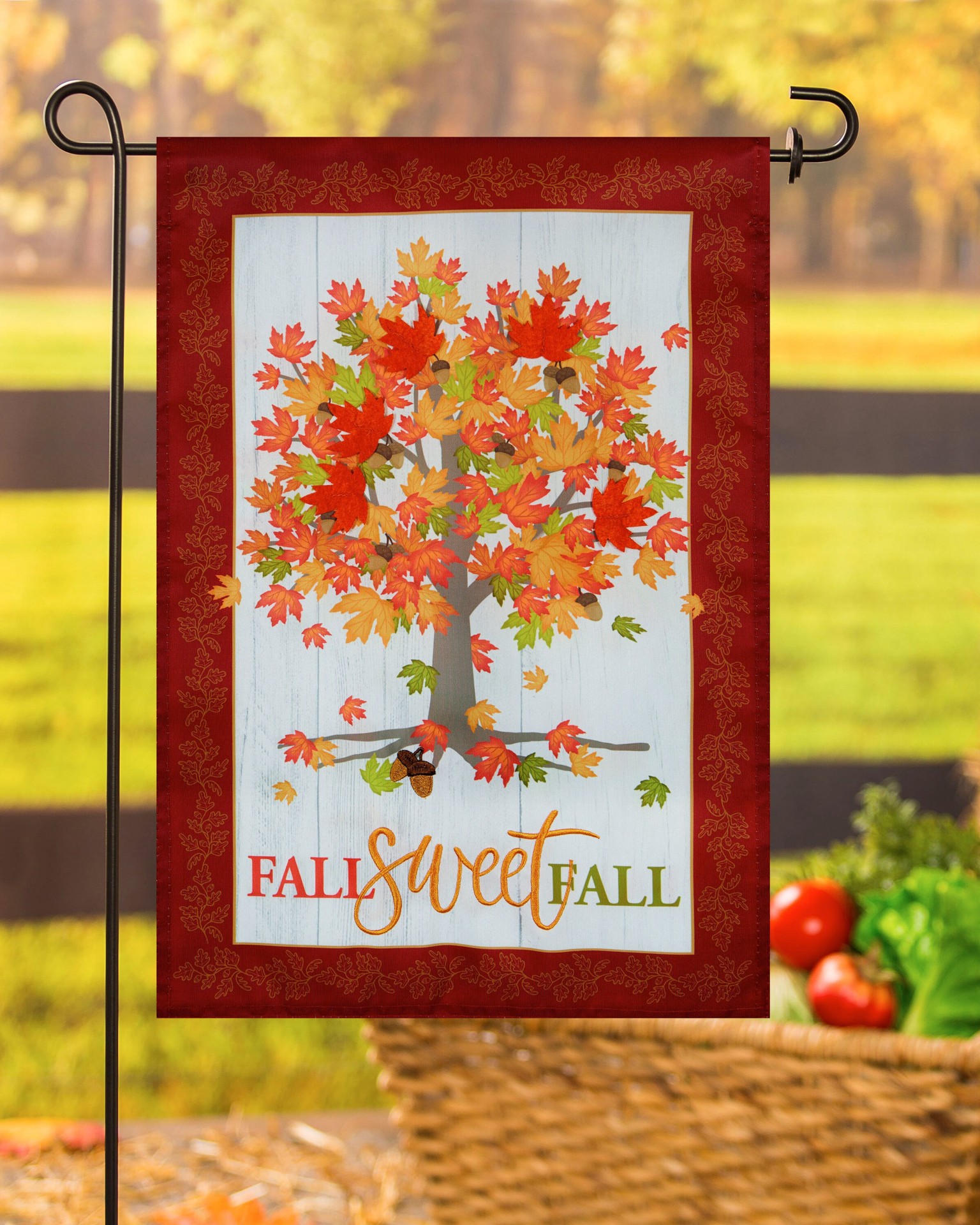 slide 4 of 6, Style Selections 1-ft W x 1.5-ft H Fall Embroidered Garden flag, 1 ct