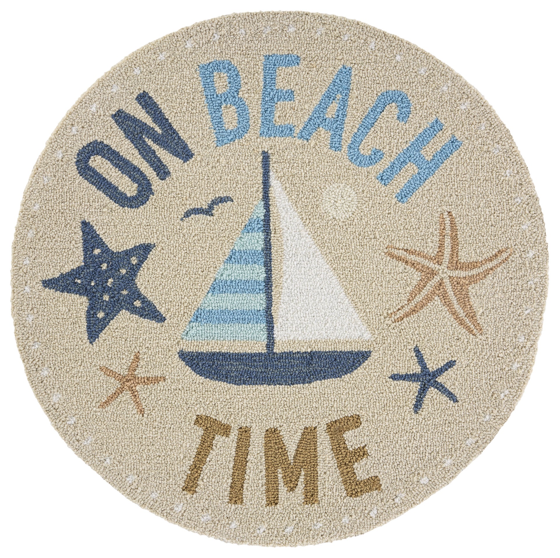 slide 1 of 6, allen + roth 3 x 3 (ft) Hooked Beige/Multi Round Indoor/Outdoor Coastal Throw rug, 1 ct