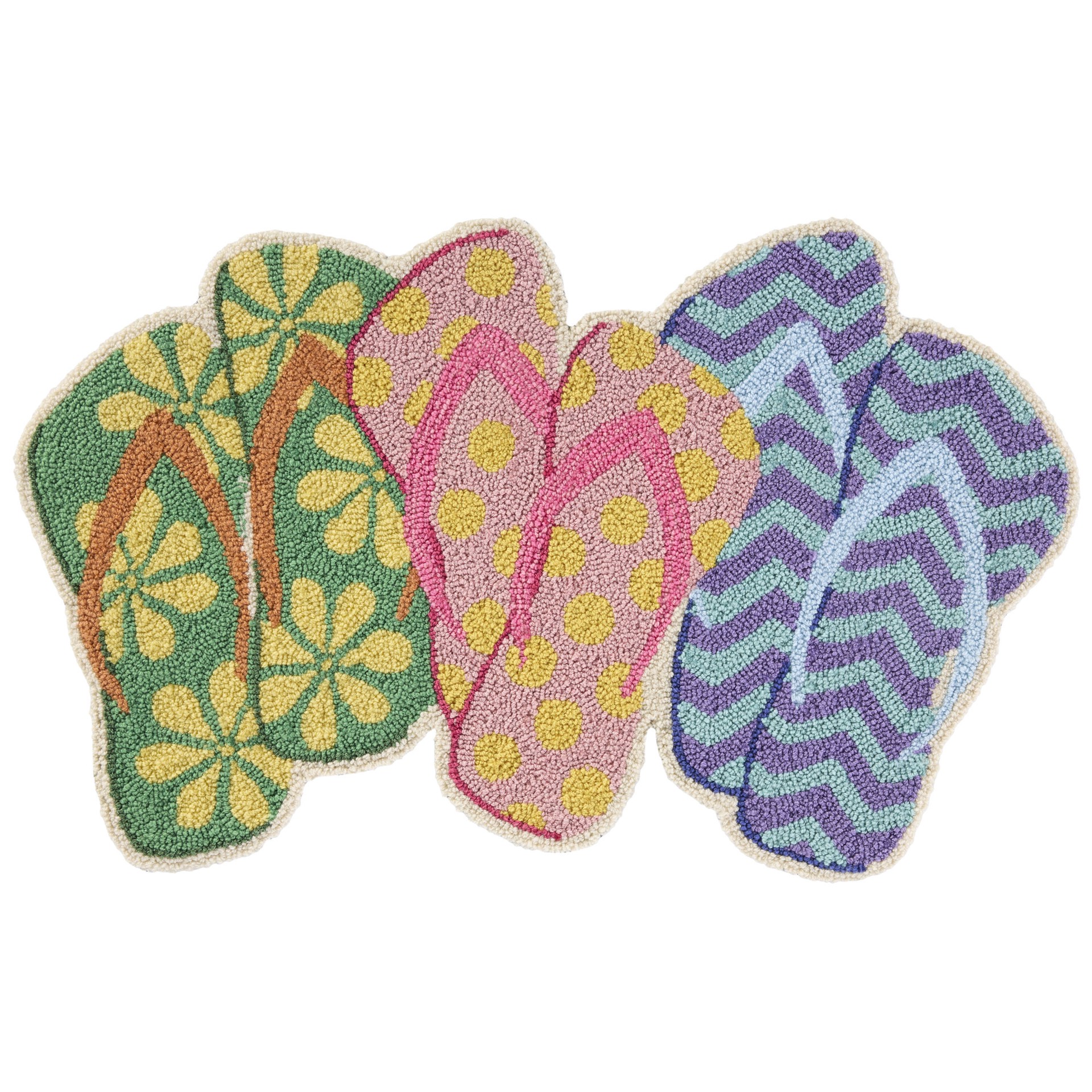 slide 1 of 6, allen + roth 2 x 3 (ft) Hooked Green/Multi Irregular Indoor/Outdoor Coastal Throw rug, 1 ct