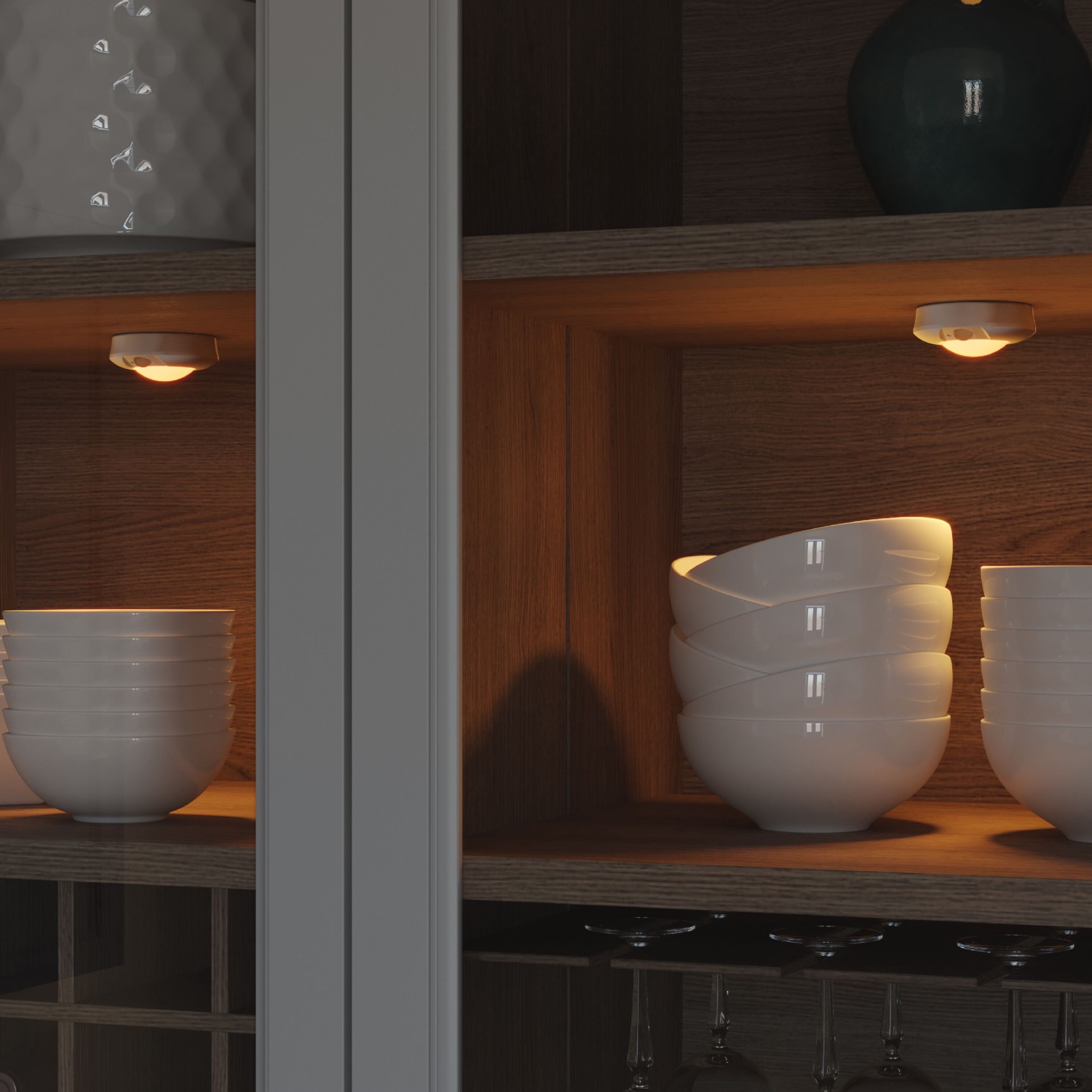 slide 2 of 6, Utilitech 4 -Pack 3-in Rechargeable USB plug-in LED Under Cabinet Puck Light Motion Sensing Light with Remote, 1 ct