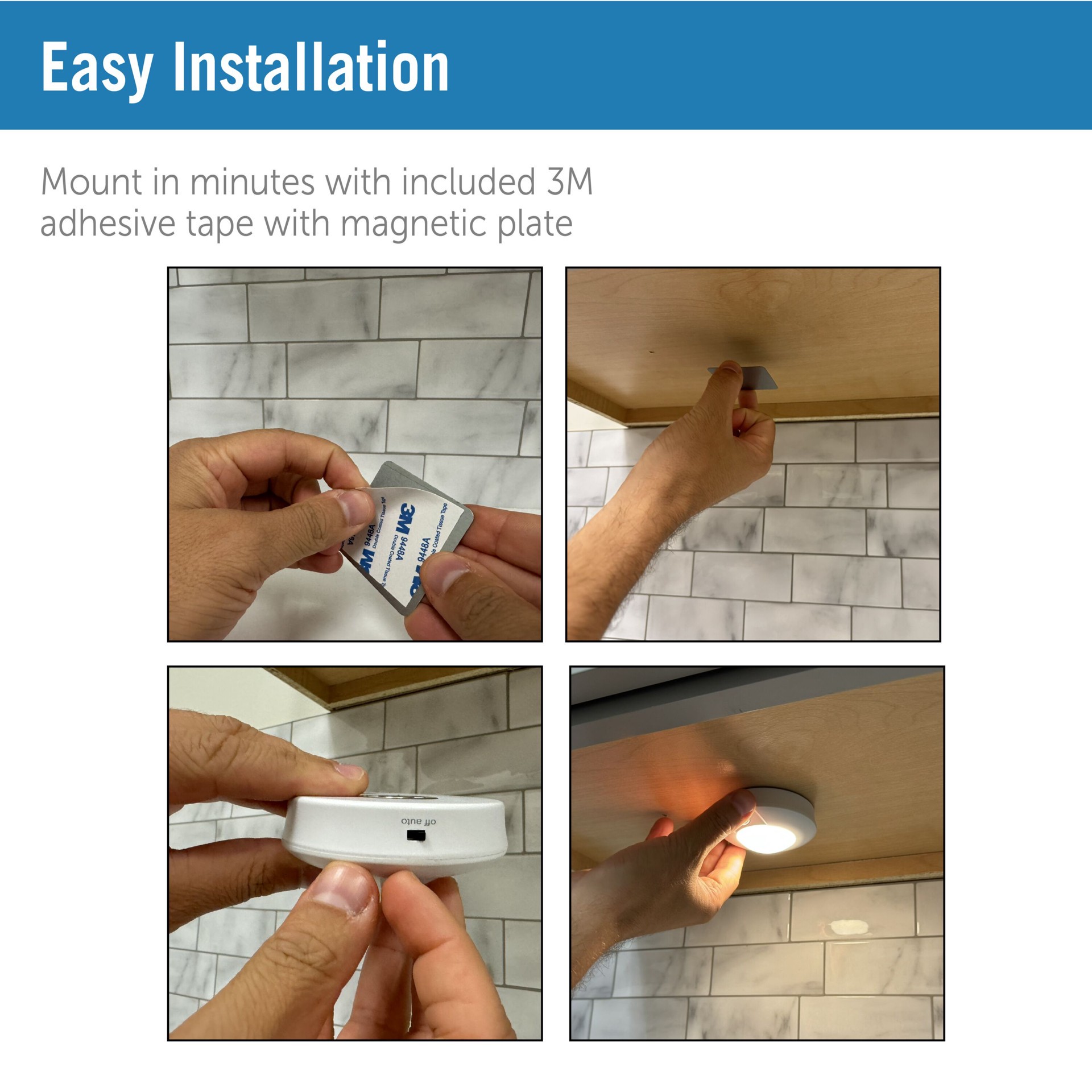 slide 6 of 6, Utilitech 4 -Pack 3-in Rechargeable USB plug-in LED Under Cabinet Puck Light Motion Sensing Light with Remote, 1 ct