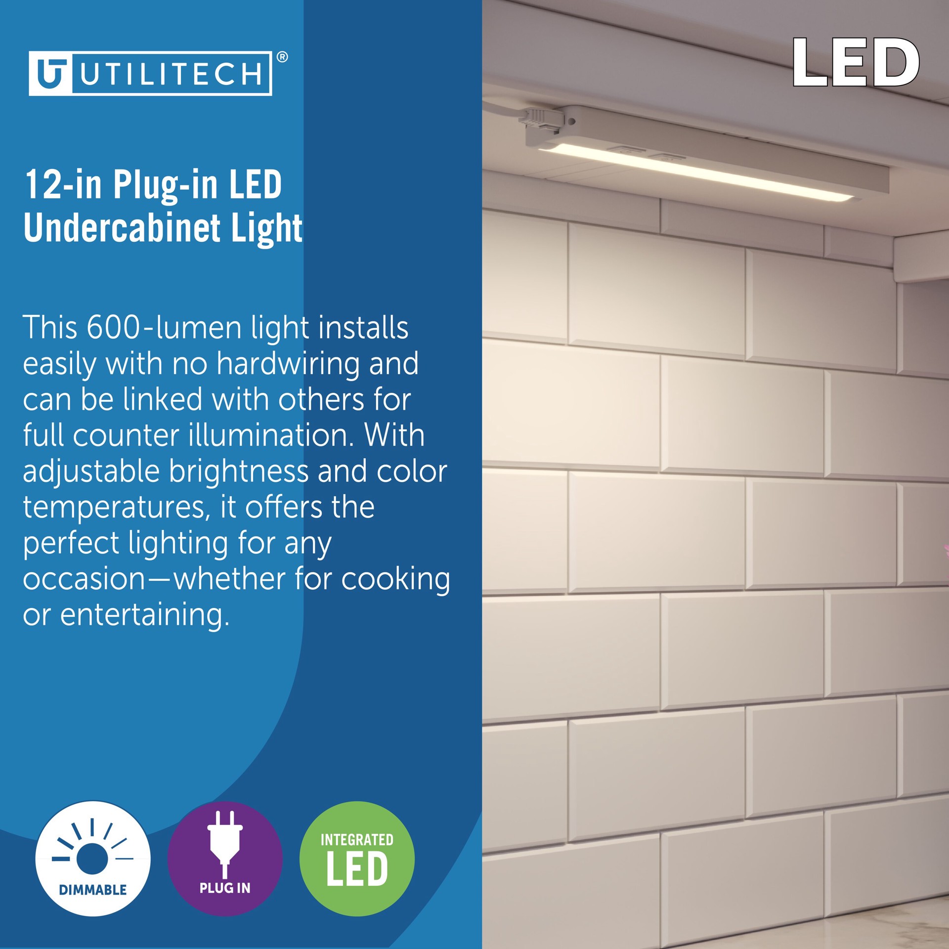 slide 4 of 6, Utilitech 12-in Plug-in LED Under Cabinet Light Bar, 1 ct