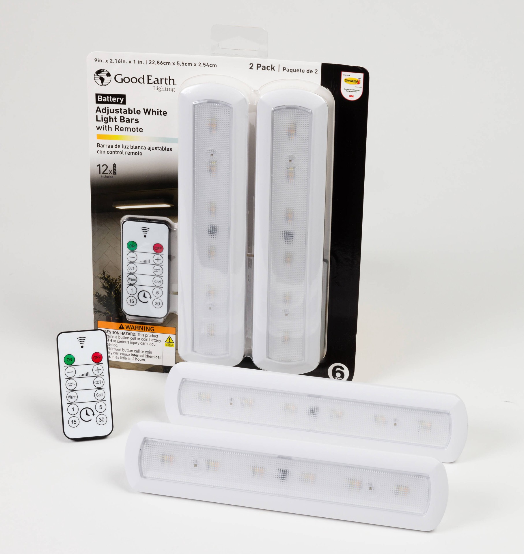 slide 3 of 6, Good Earth Lighting 2 -Pack 9.5-in Battery LED Under Cabinet Light Bar with Remote, 1 ct