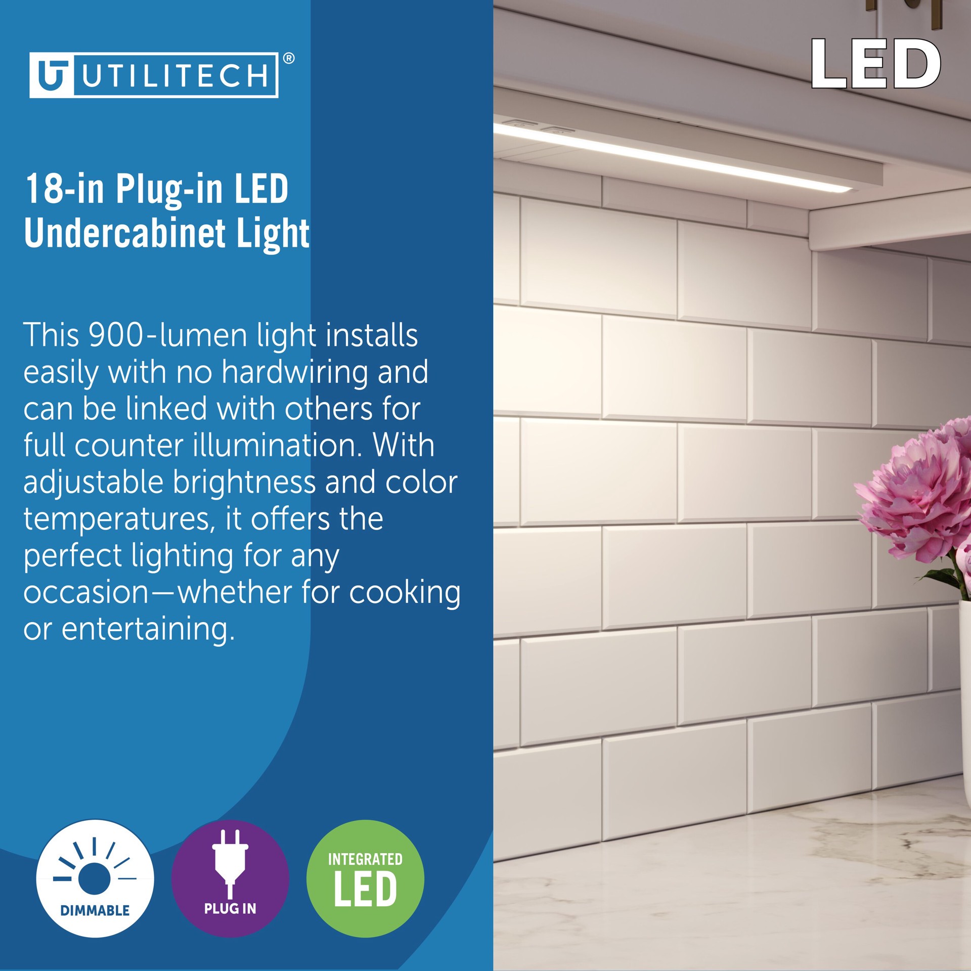 slide 4 of 6, Utilitech 18-in Plug-in LED Under Cabinet Light Bar, 1 ct