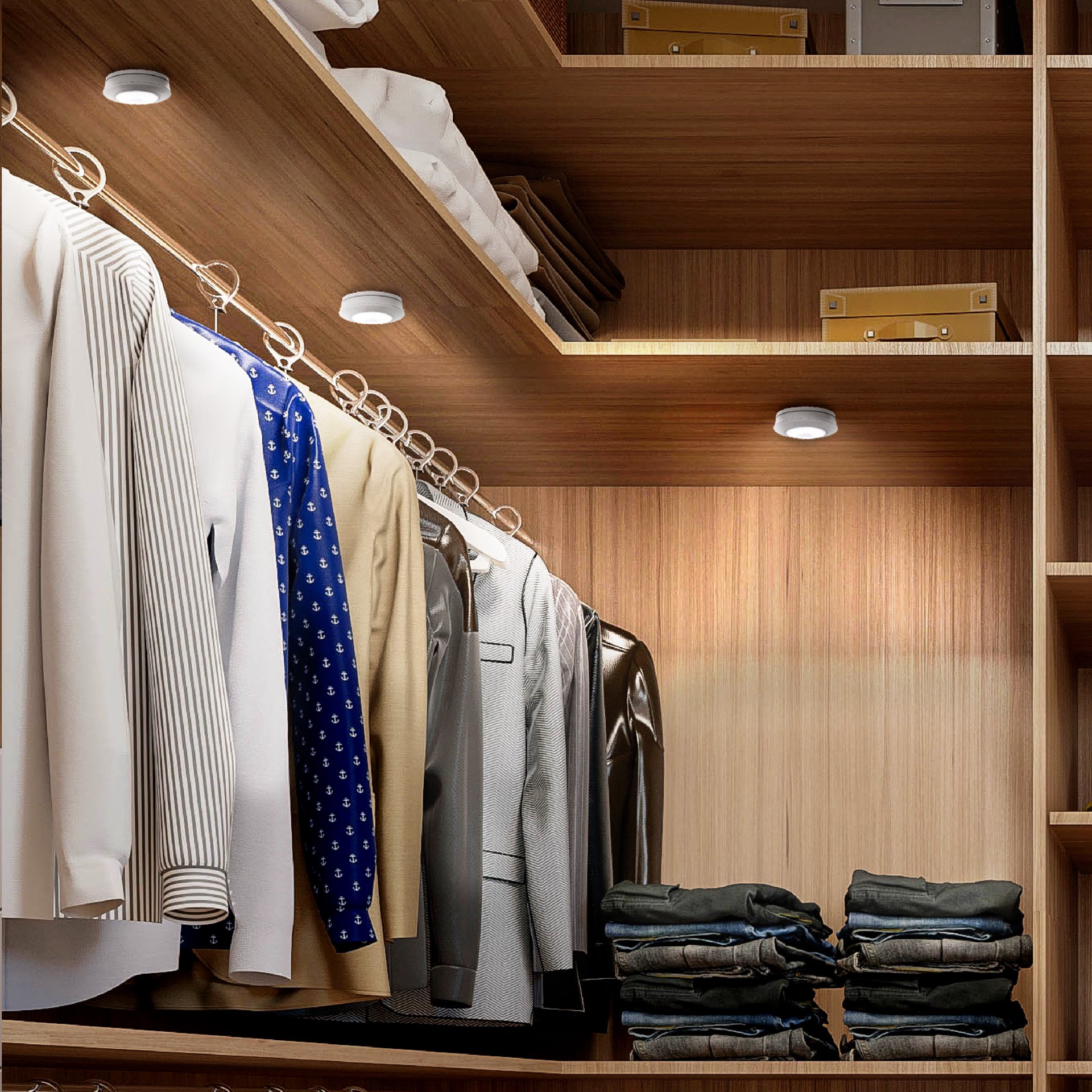 slide 2 of 6, Utilitech 3 -Pack 3-in Battery LED Under Cabinet Puck Light, 1 ct