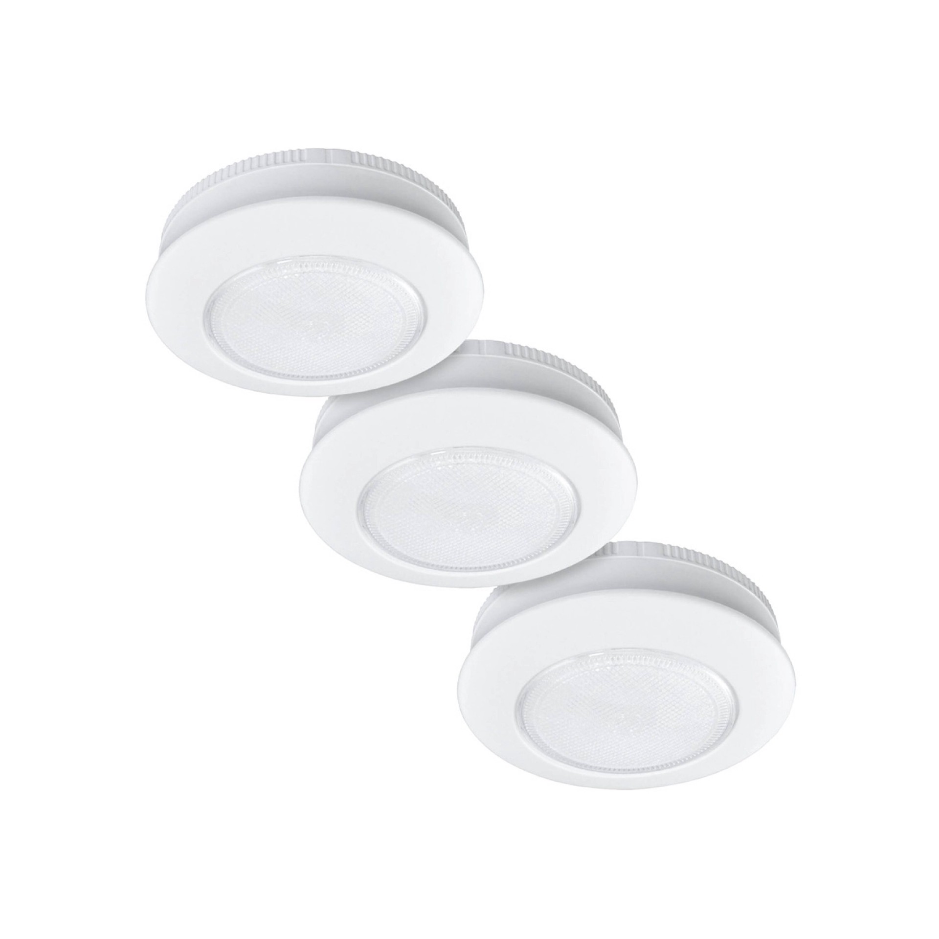 slide 1 of 6, Utilitech 3 -Pack 3-in Battery LED Under Cabinet Puck Light, 1 ct