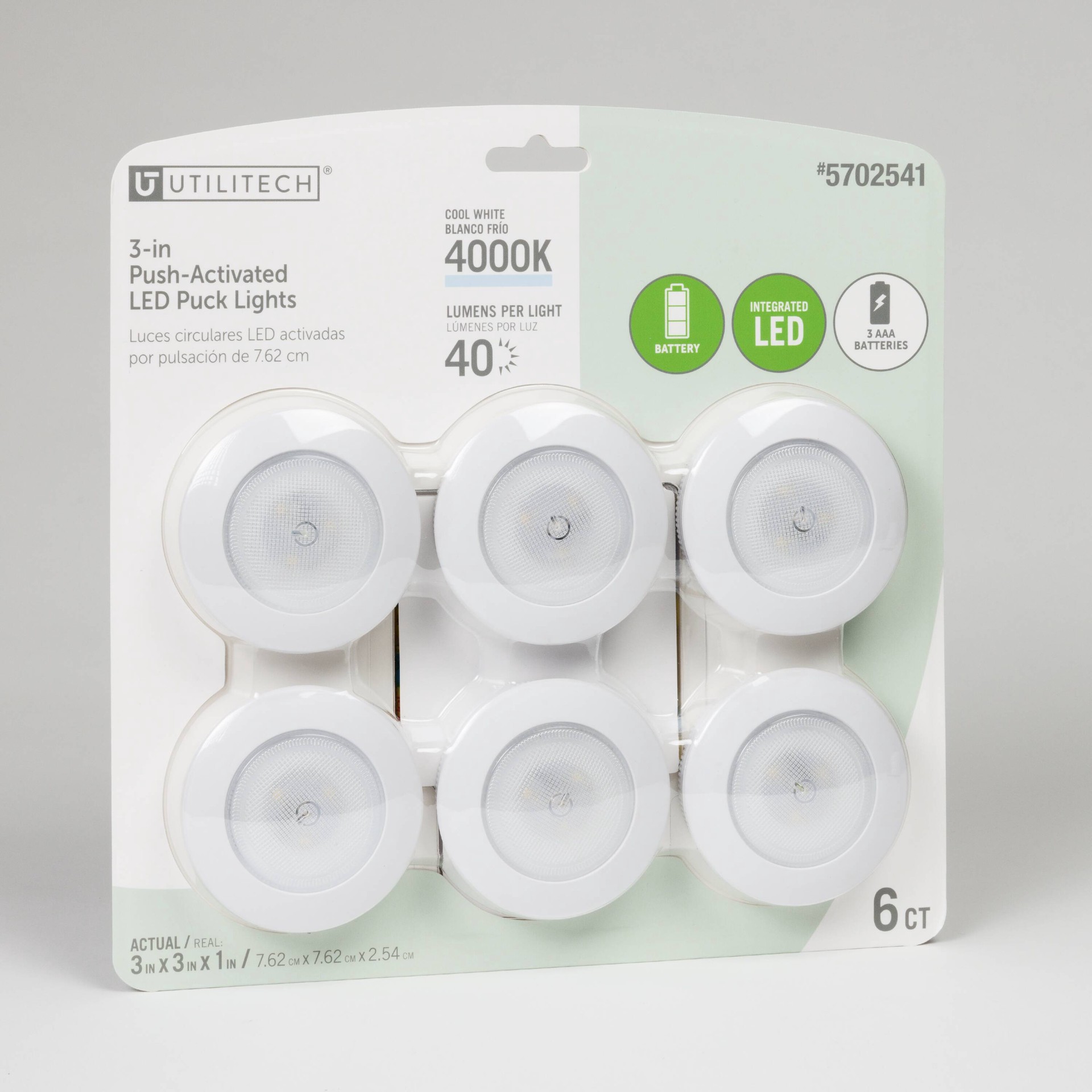 slide 3 of 6, Utilitech 6 -Pack 3-in Battery LED Under Cabinet Puck Light, 1 ct