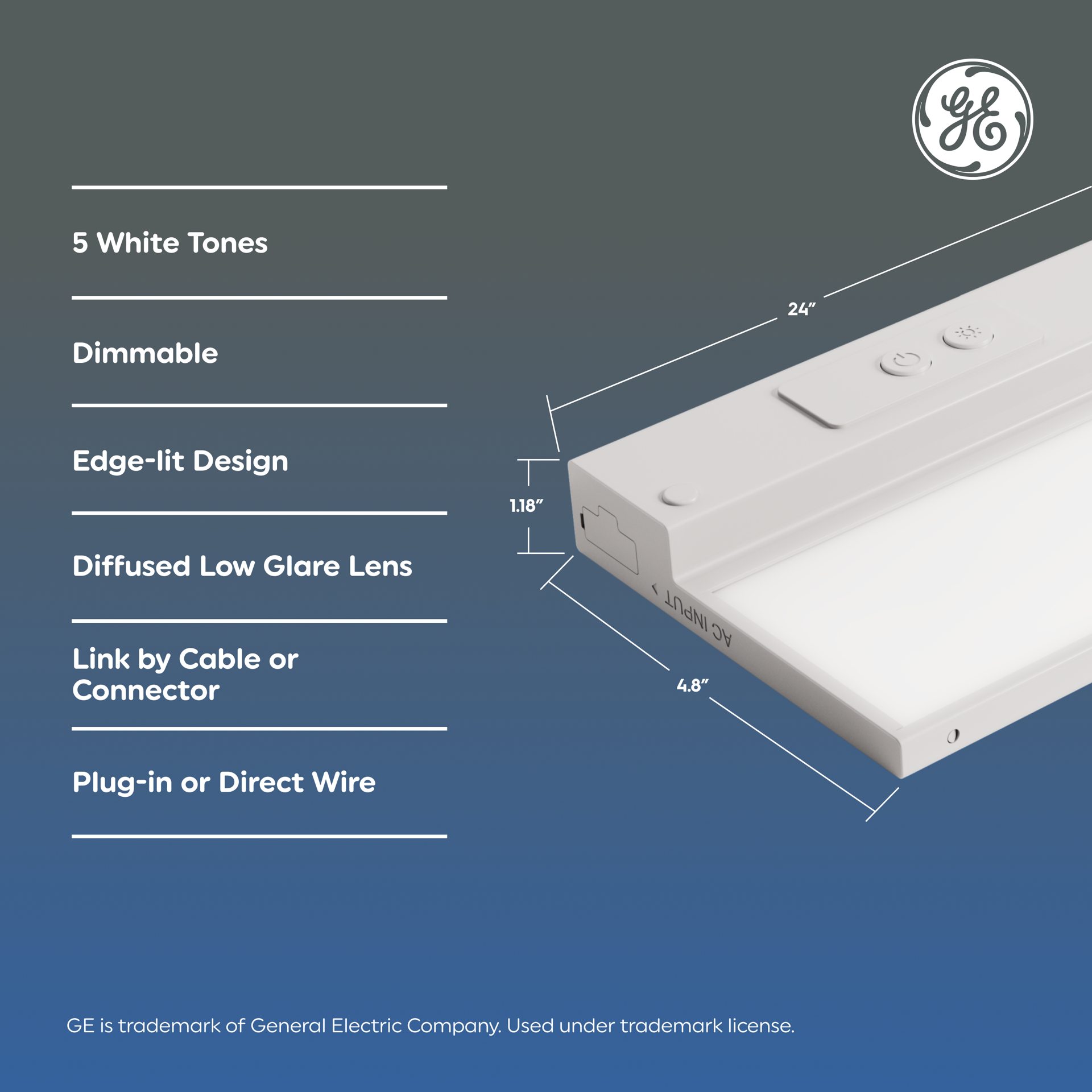 slide 3 of 6, GE HD Edge-Lit Undercabinet Hardwired/Plug-In 12-in Hardwired/Plug-in LED Under Cabinet Light Bar, 1 ct