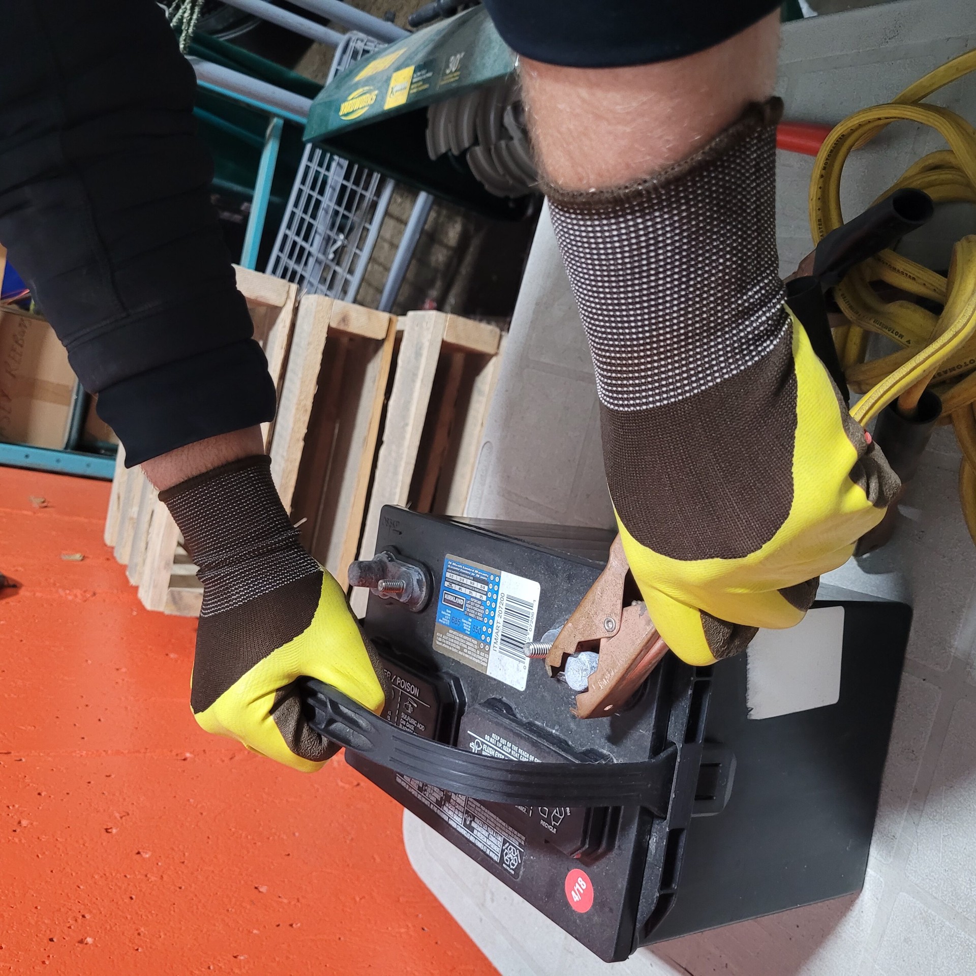 slide 3 of 5, HandCrew Large Yellow Nitrile dipped Polyester 8 -Pairs, 1 ct