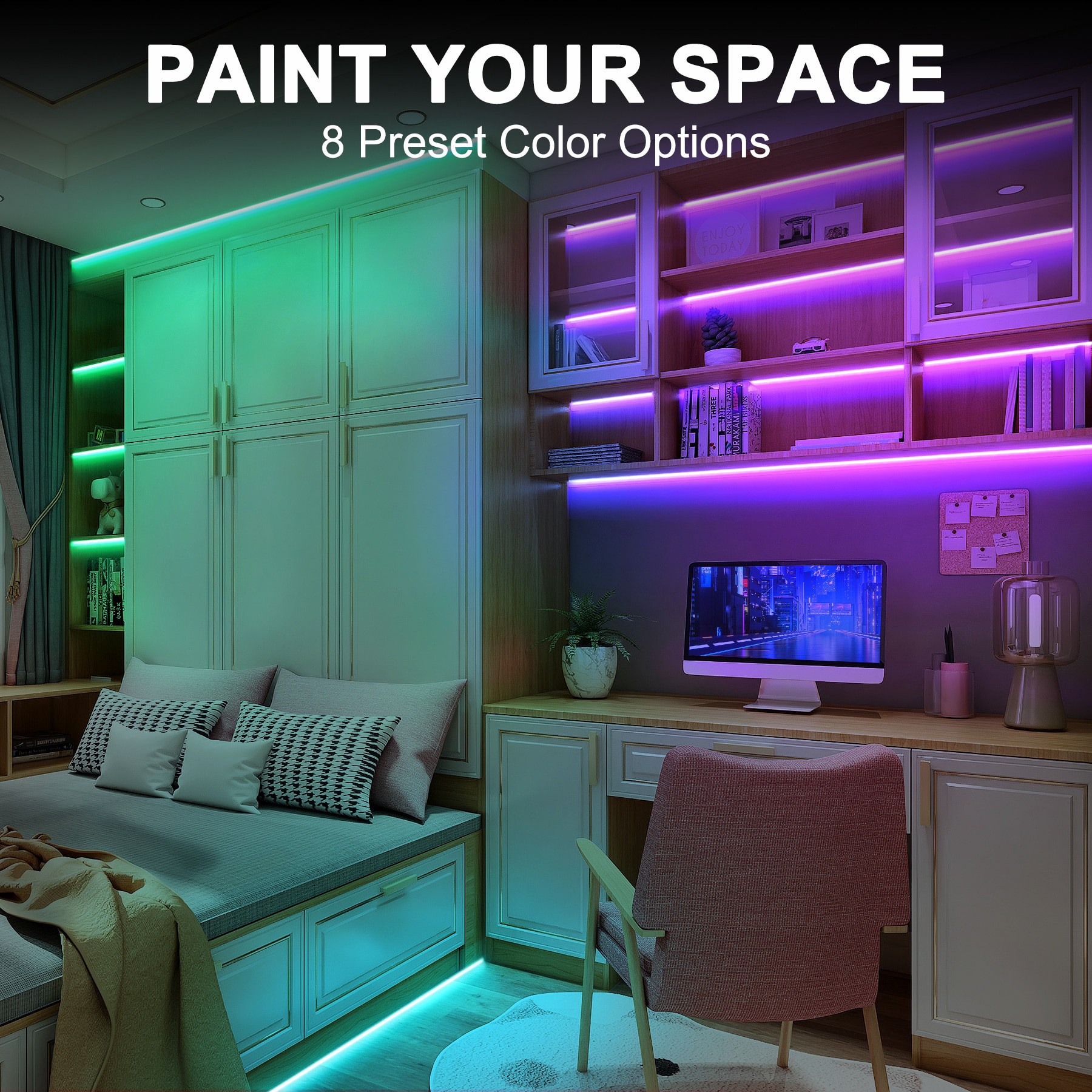 slide 2 of 6, Utilitech Indoor 32.8-ft LED Multicolor Strip Light, 1 ct