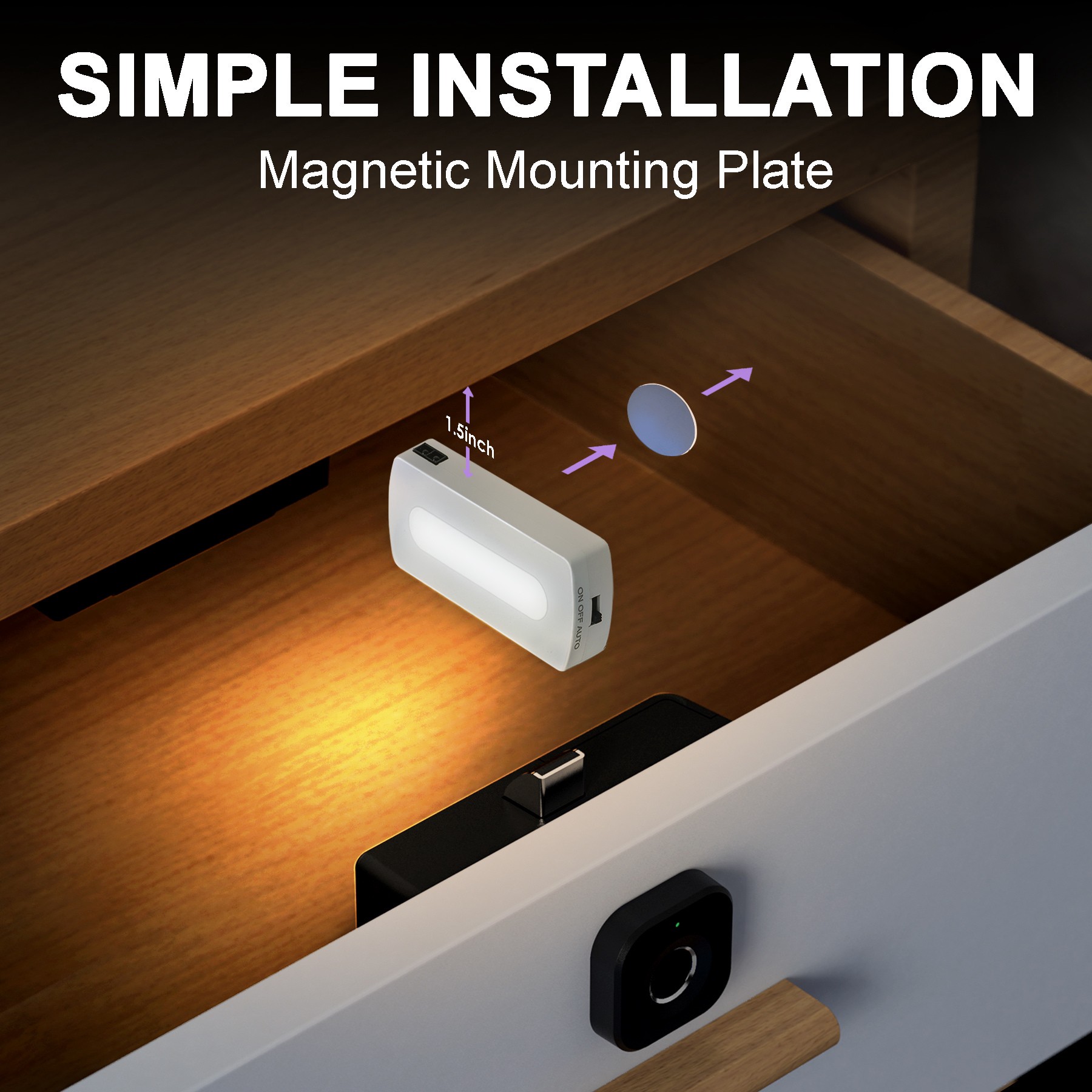 slide 6 of 6, Utilitech Drawer Light 2 -Pack 2.7-in Rechargeable Battery LED Under Cabinet Light Bar Motion Sensing Light, 1 ct