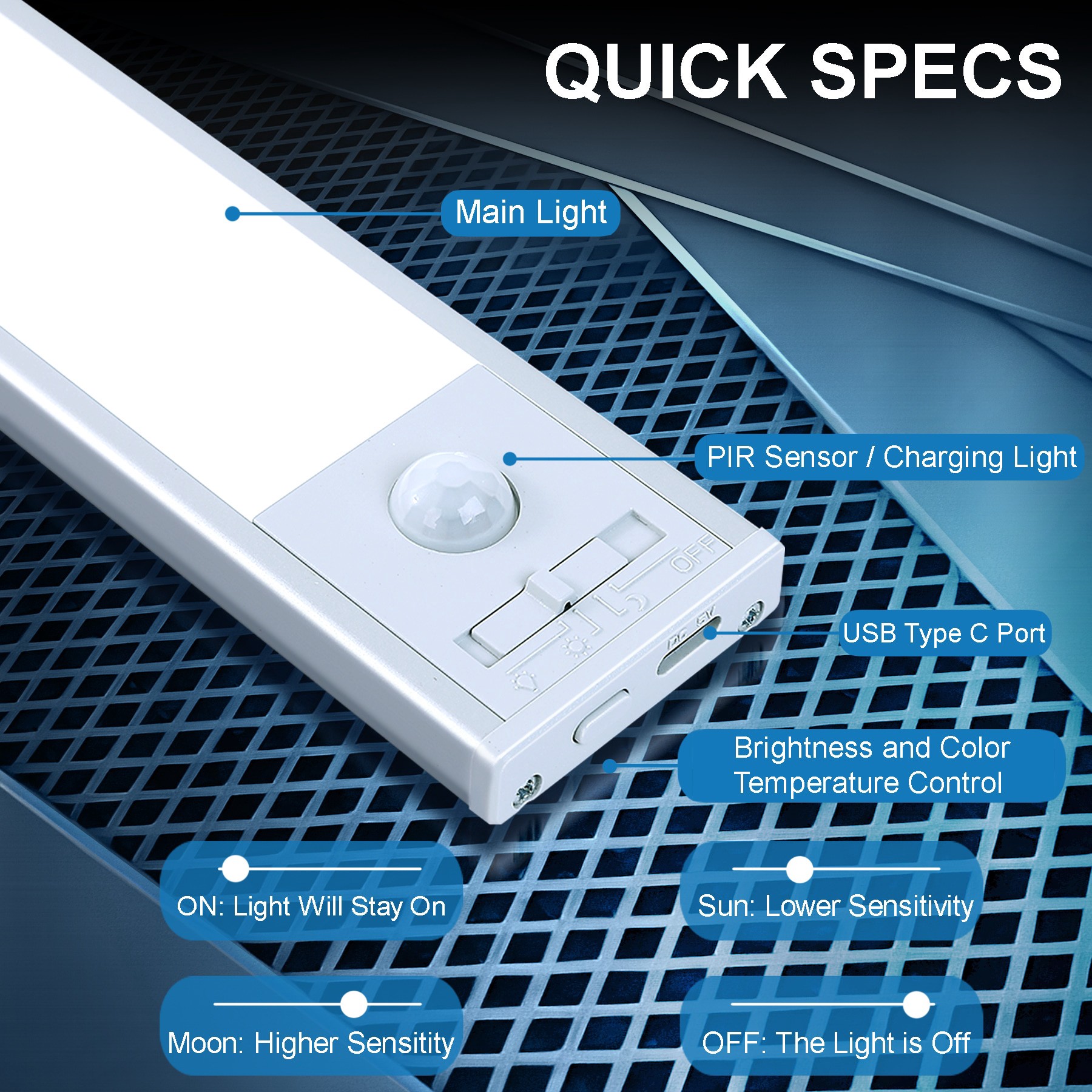 slide 6 of 6, Utilitech Under Cabinet Light 2 -Pack 10-in Rechargeable Battery LED Under Cabinet Light Bar Motion Sensing Light, 1 ct