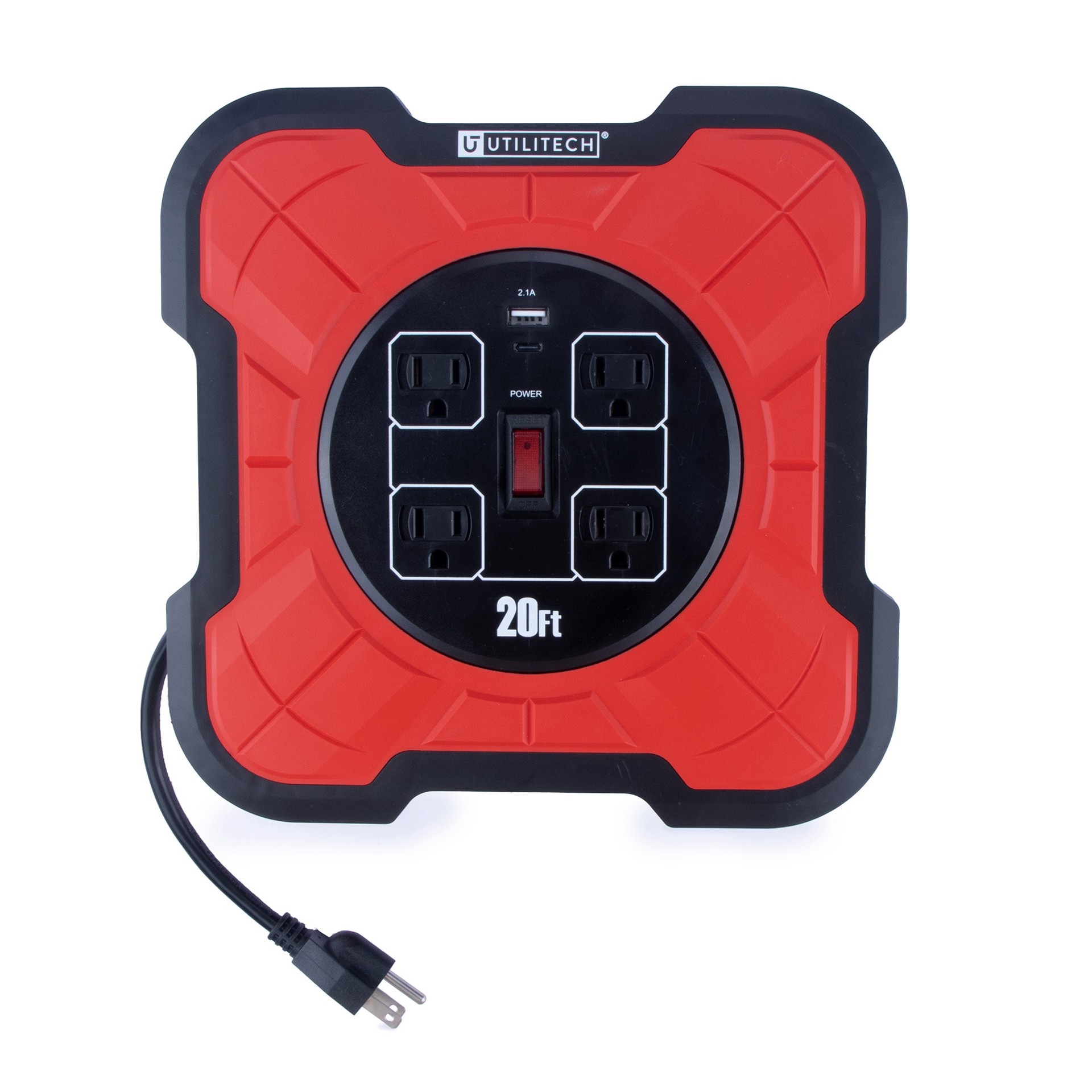 slide 2 of 6, Utilitech 4-outlet Cord Reel 2-usb 20-ft. 16/3 Stj Extension Cord, 1 ct