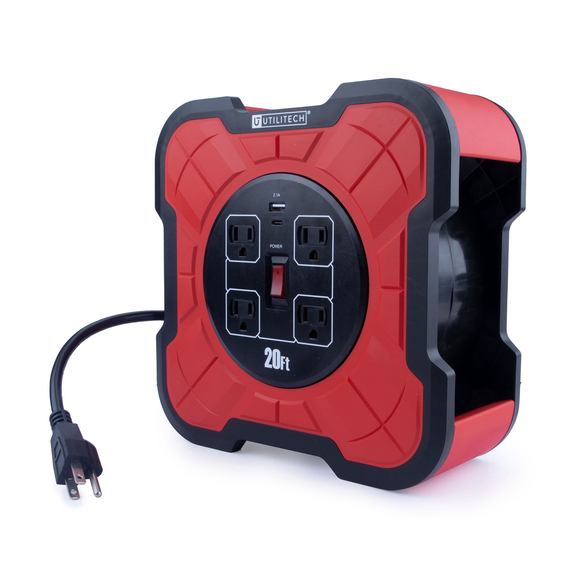 slide 4 of 6, Utilitech 4-outlet Cord Reel 2-usb 20-ft. 16/3 Stj Extension Cord, 1 ct